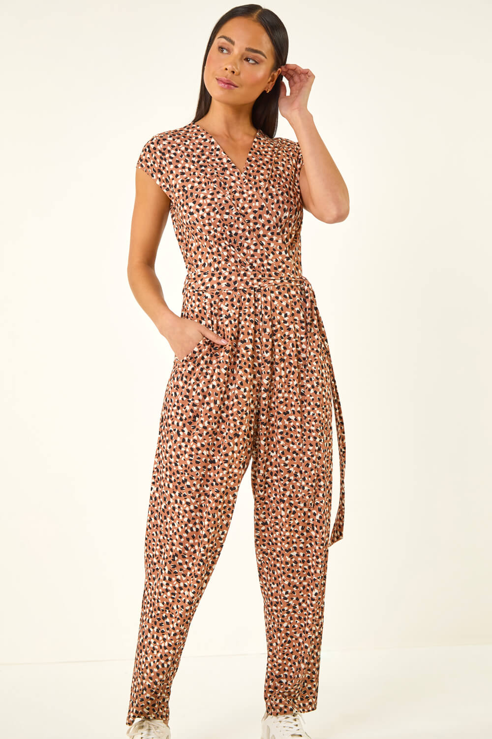 Stone Petite Spot Tie Waist Jumpsuit, Image 5 of 5