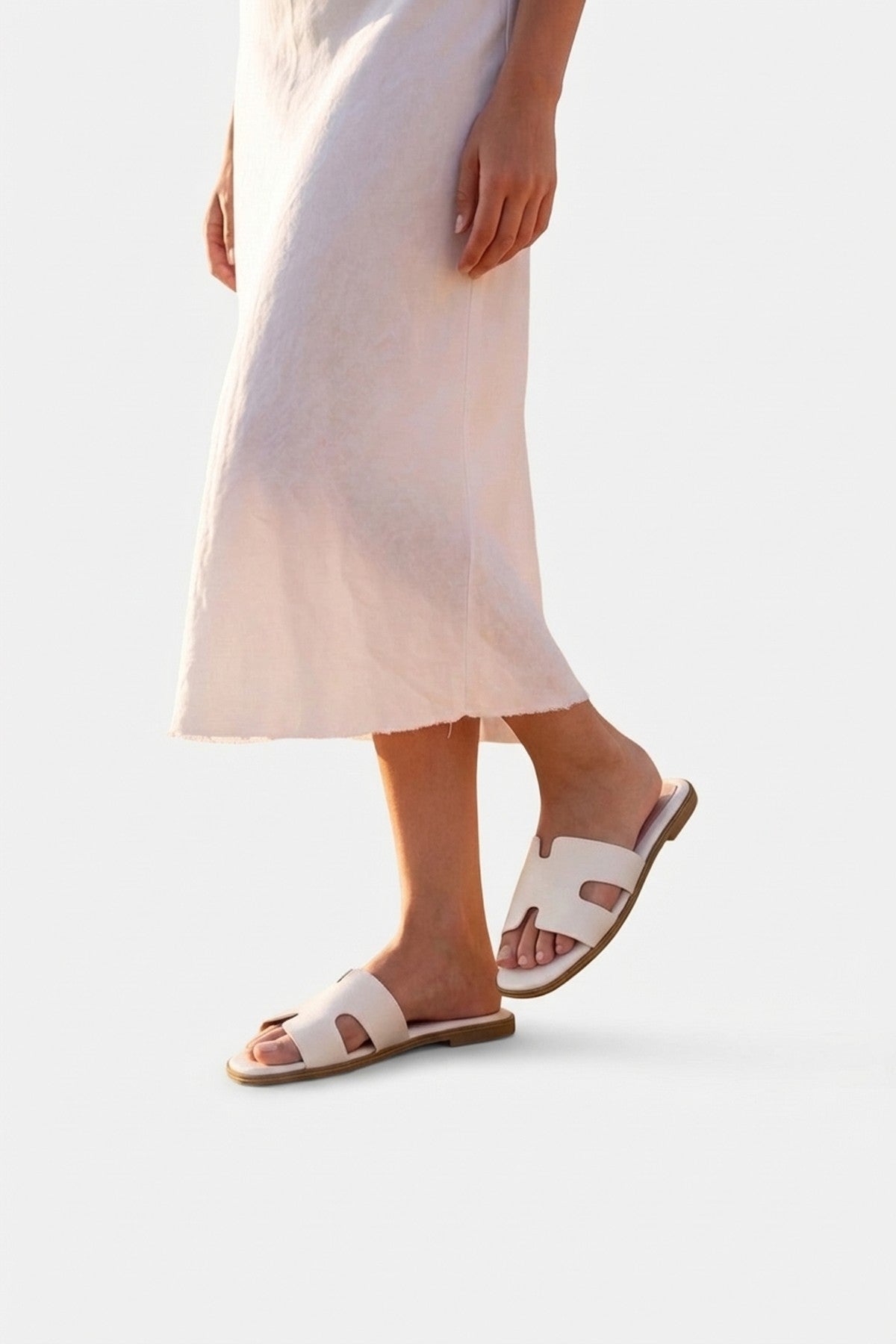 White iKrush White Aria Womens H-Strap Flat Slide Sandals, Image 4 of 8