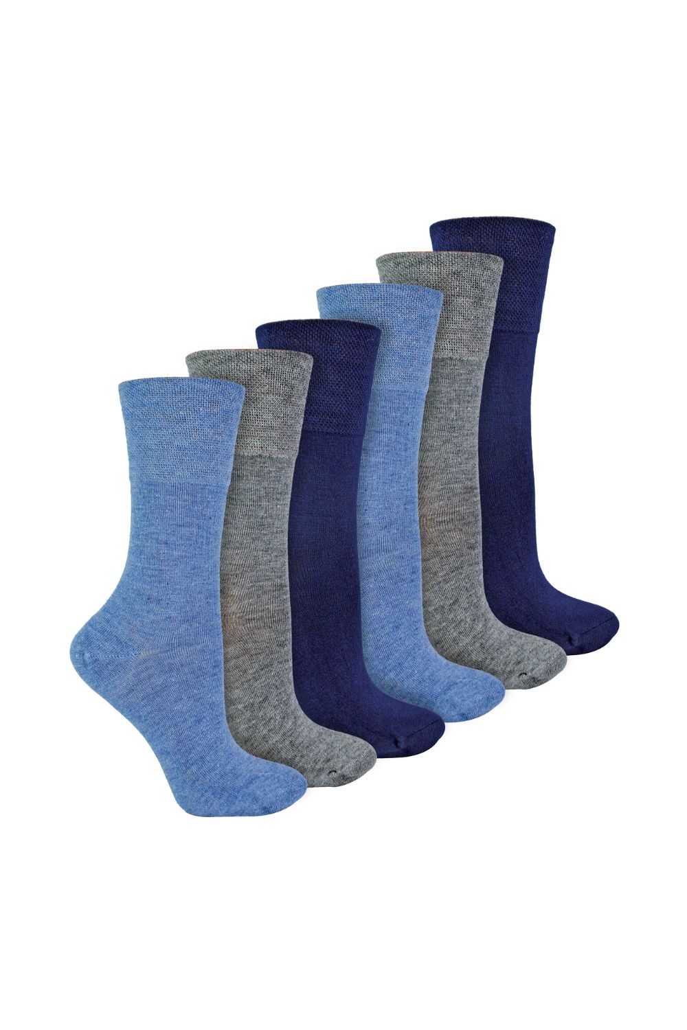Blue 6 Pack Ladies Non Elastic Bamboo Diabetic Socks, Image 1 of 5