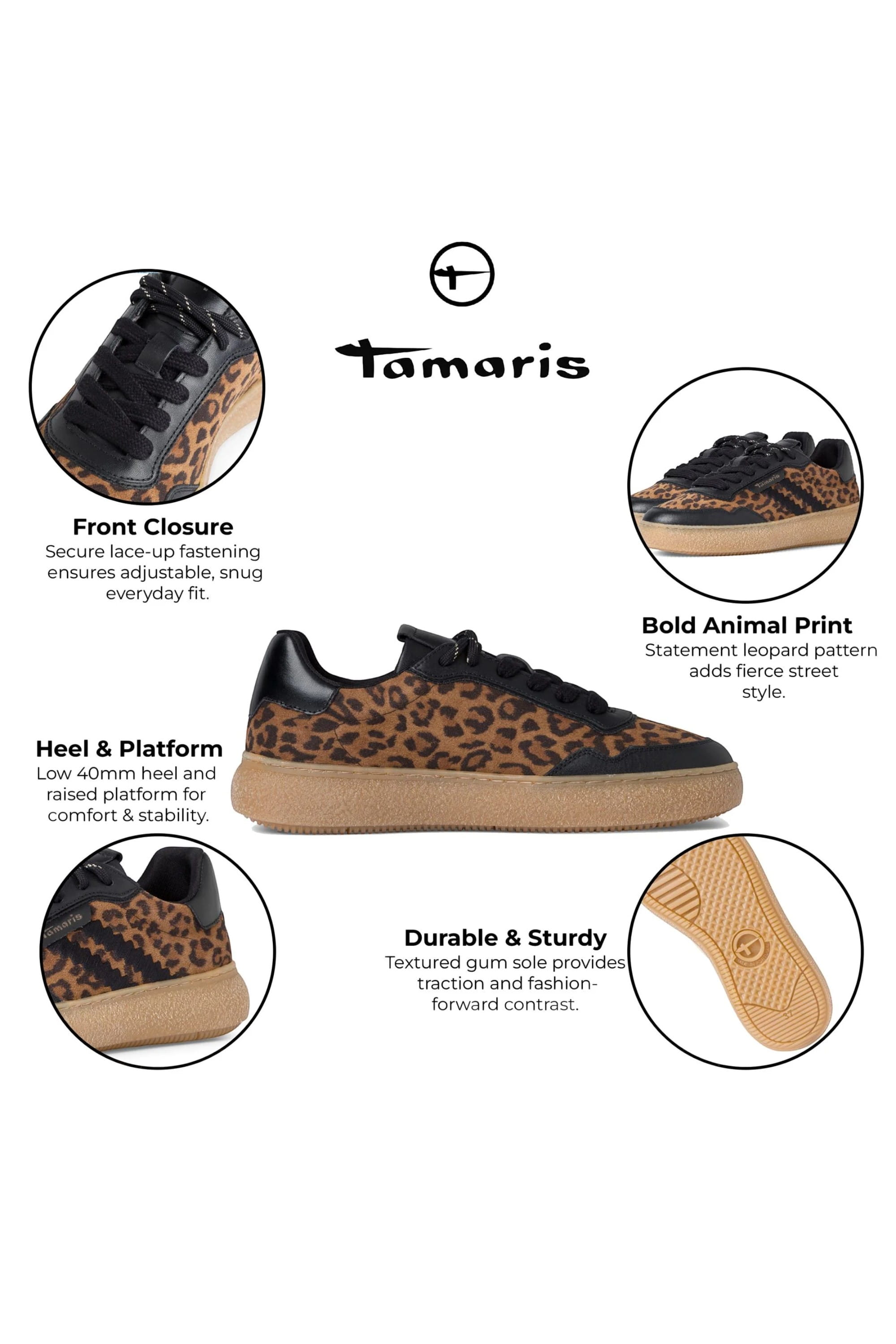 Brown Tamaris Brown Tamaris Leopard Black Stripe Sneakers, Image 3 of 6