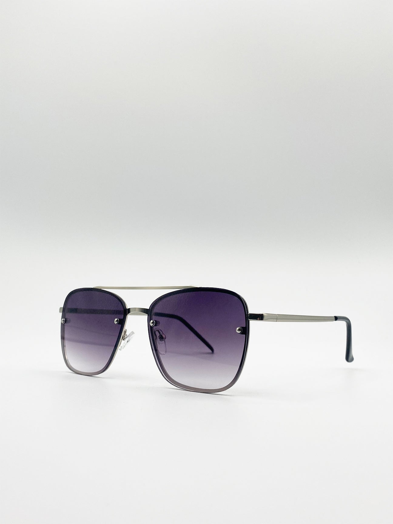 Silver Silver Aviator Sunglasses with Metal Frames, Image 2 of 4