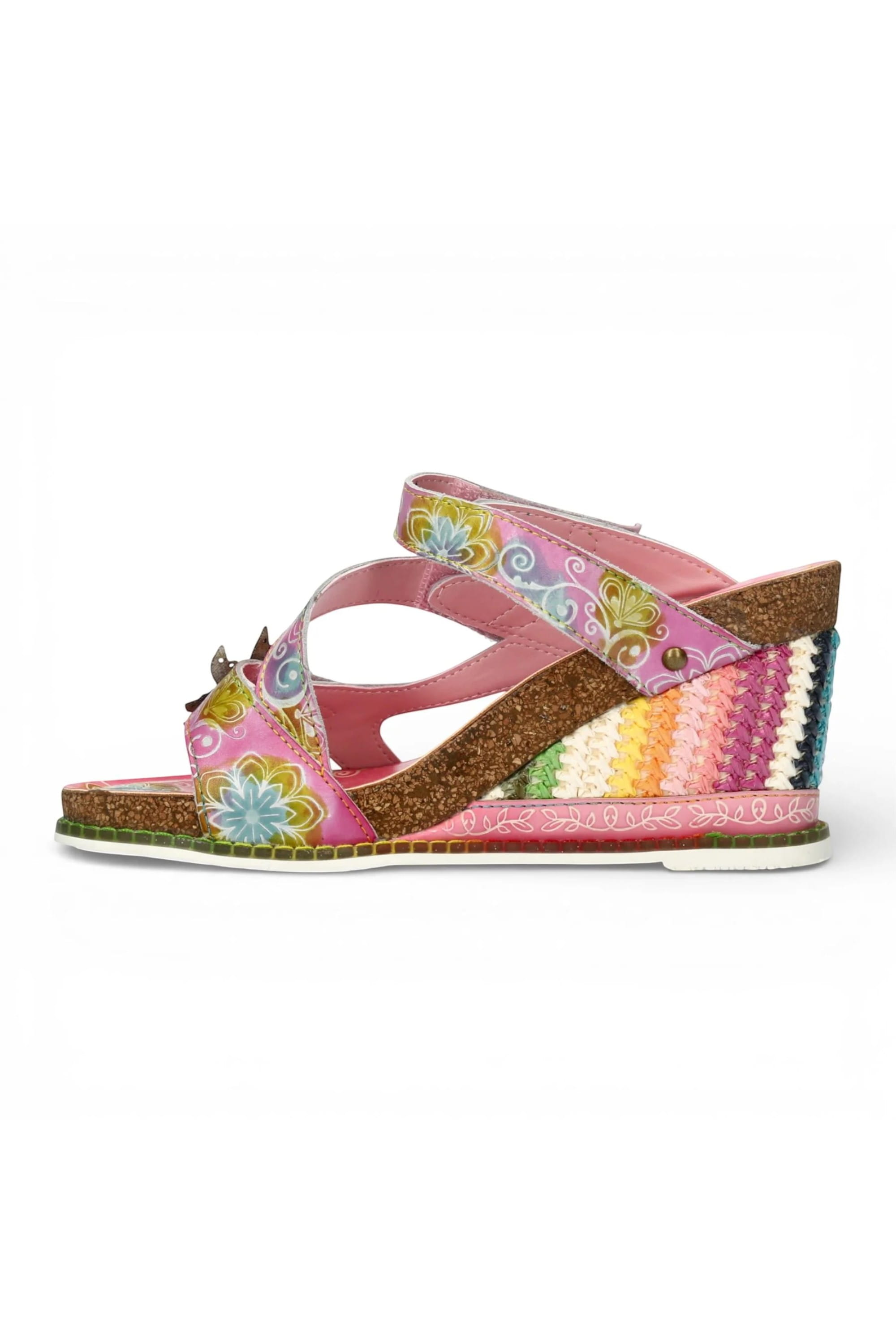 Pink Womens Leather Wedge Sandals - Balade 32, Image 5 of 7