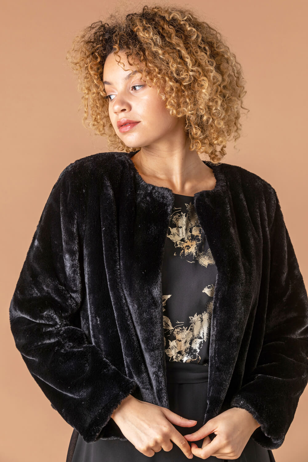Black Faux Fur Bolero Jacket, Image 5 of 4