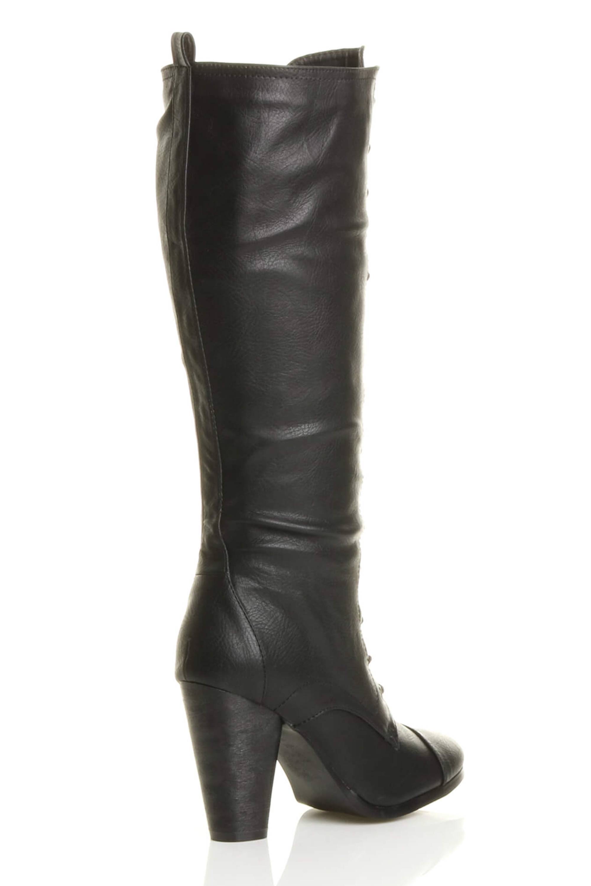 Black High Heel Lace Up Victorian Style Knee High Boots, Image 4 of 6
