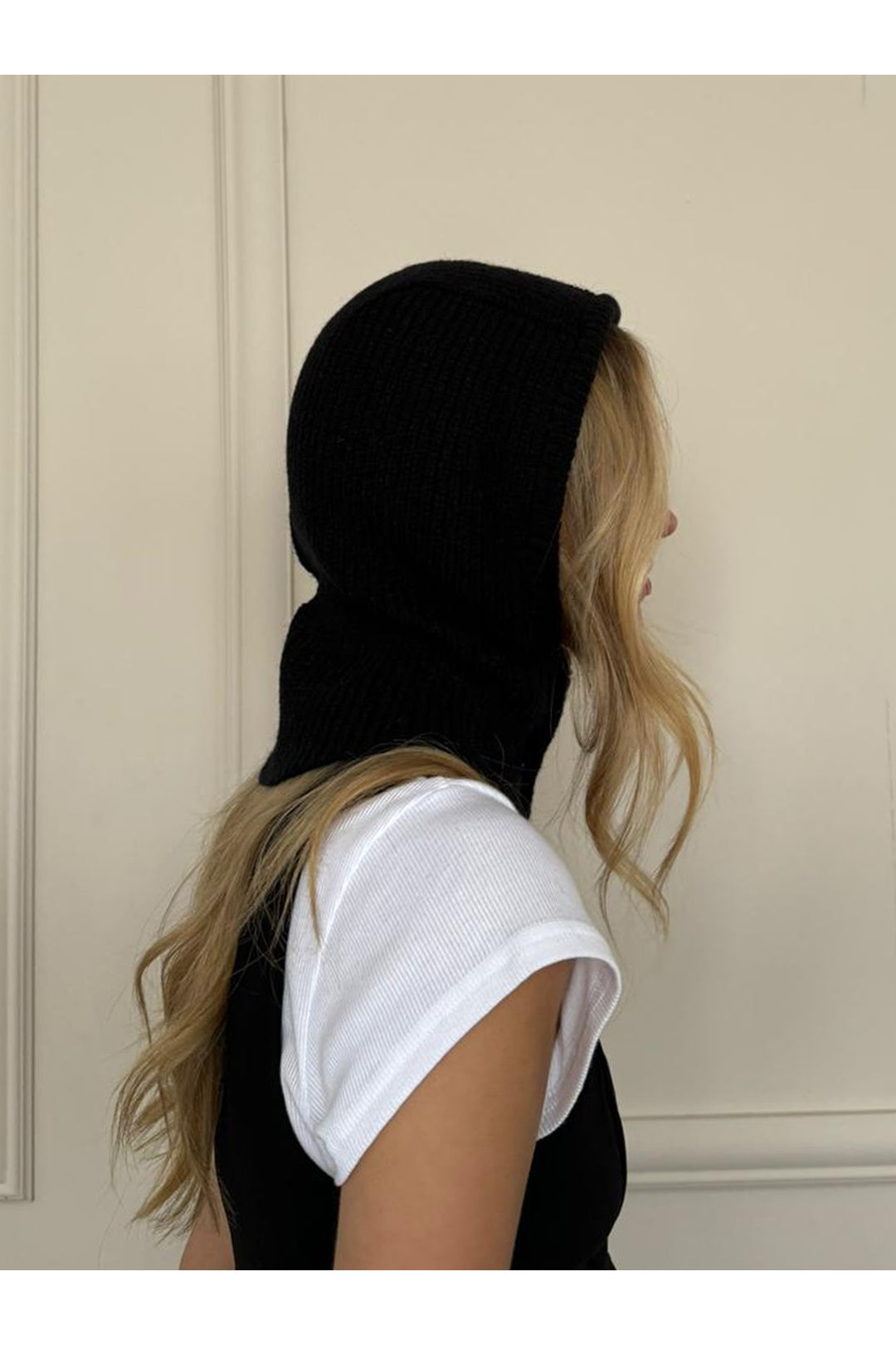 Black Knitted Black Balaclava with Snap Fastening, Image 2 of 5