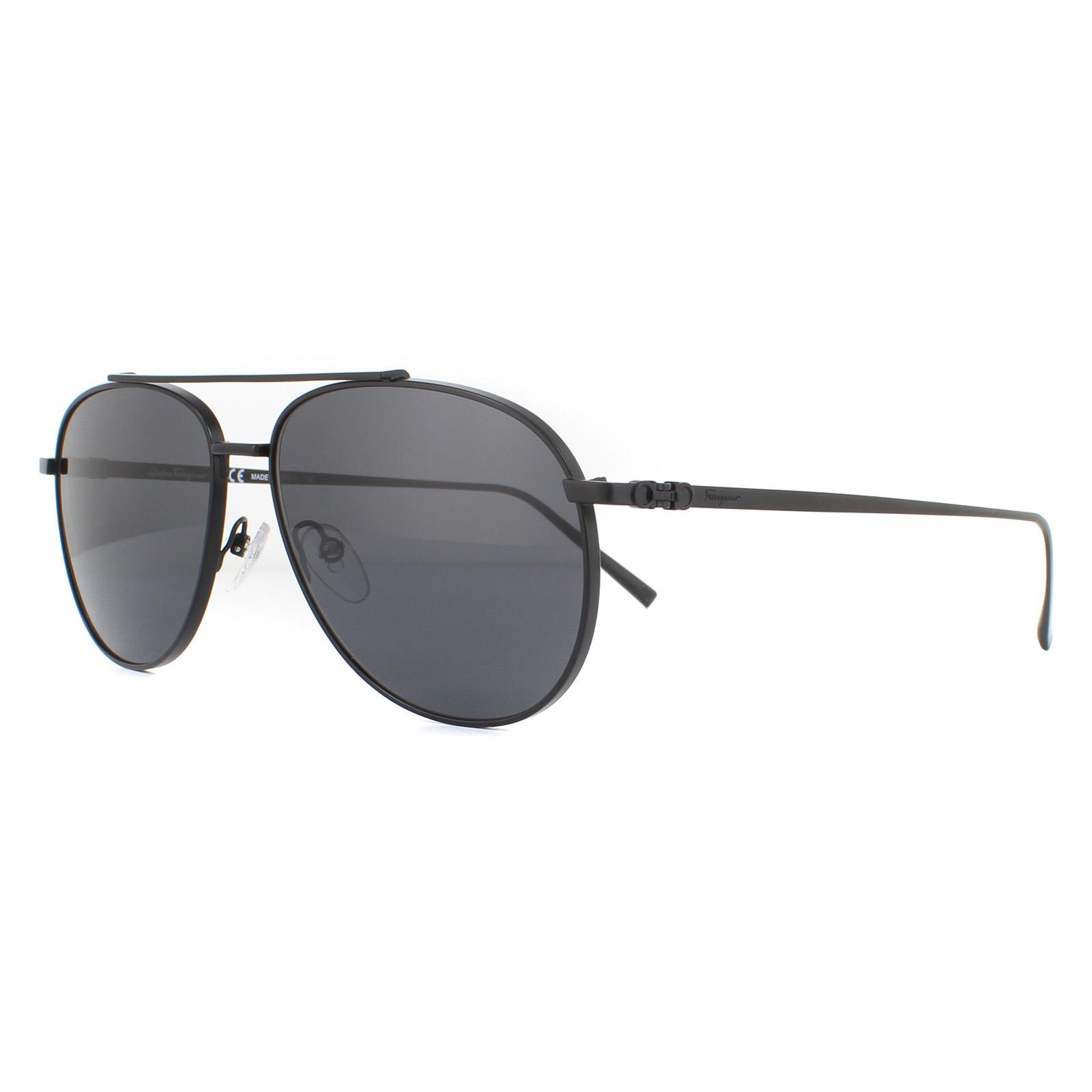Black Salvatore Ferragamo Black Aviator Matte Black Grey Sunglasses, Image 2 of 4