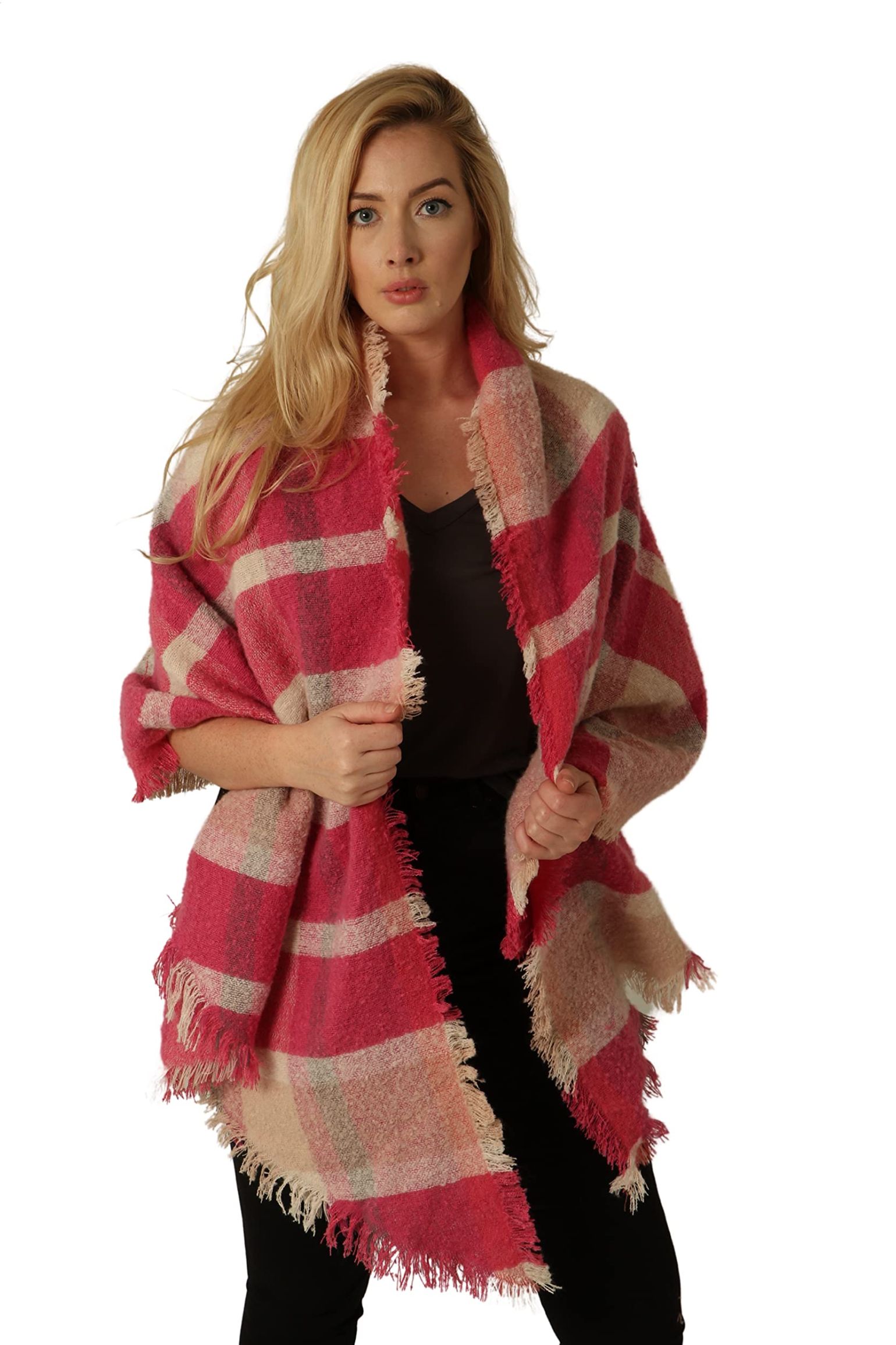 Fuchsia Tartan Plaid Stripe Heavyweight Winter Scarf, Image 1 of 2
