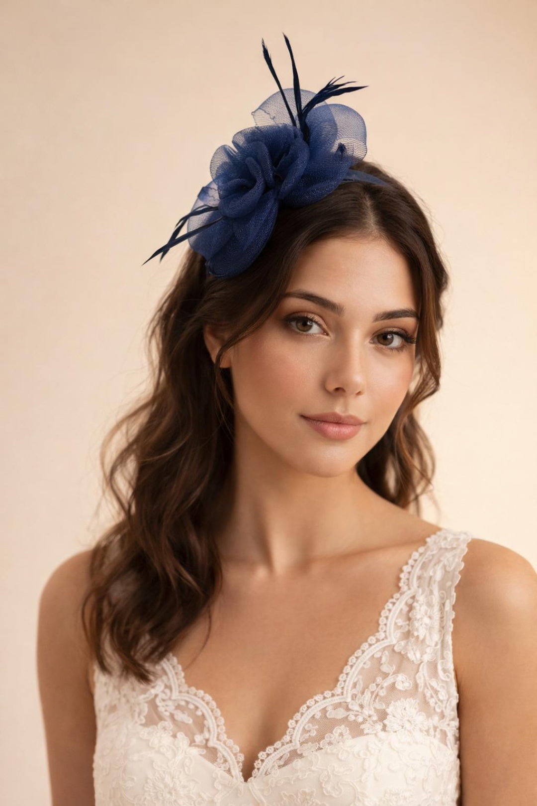 Navy Rosette Bow Fascinator in Navy, Image 1 of 2