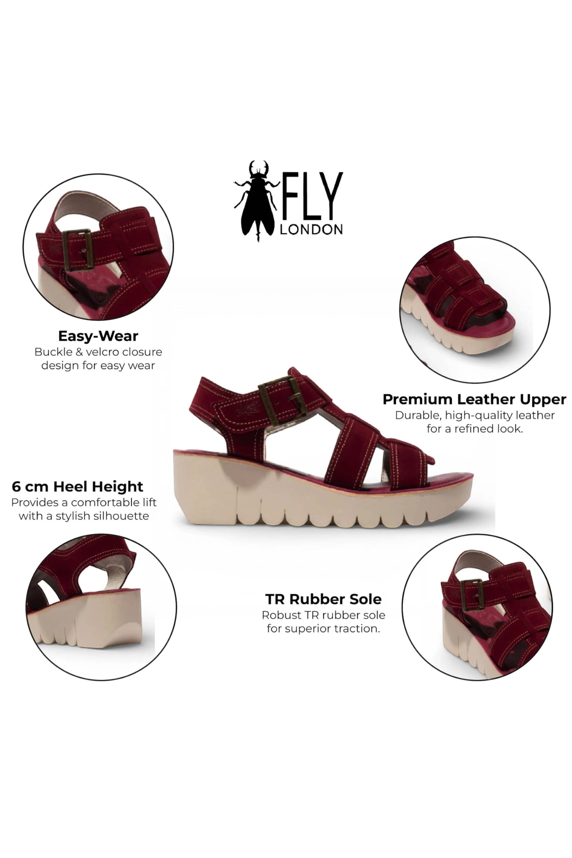 Red Womens Leather Wedge Sandals BAIC621FLY, Image 3 of 5