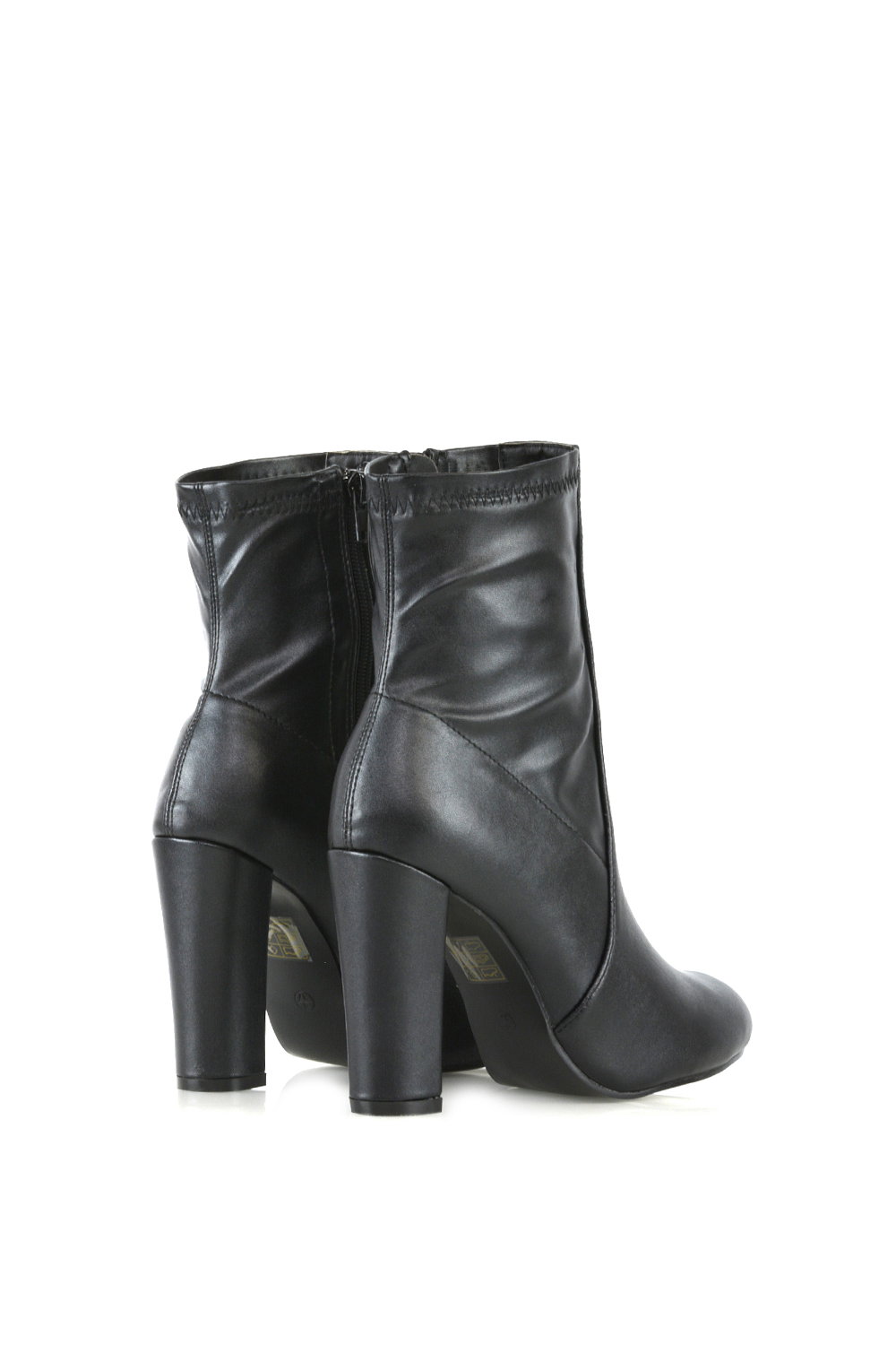 Black XY LONDON Black 'Margot' Block High Heeled Zip-up Stretch Sock Ankle Boots, Image 3 of 5