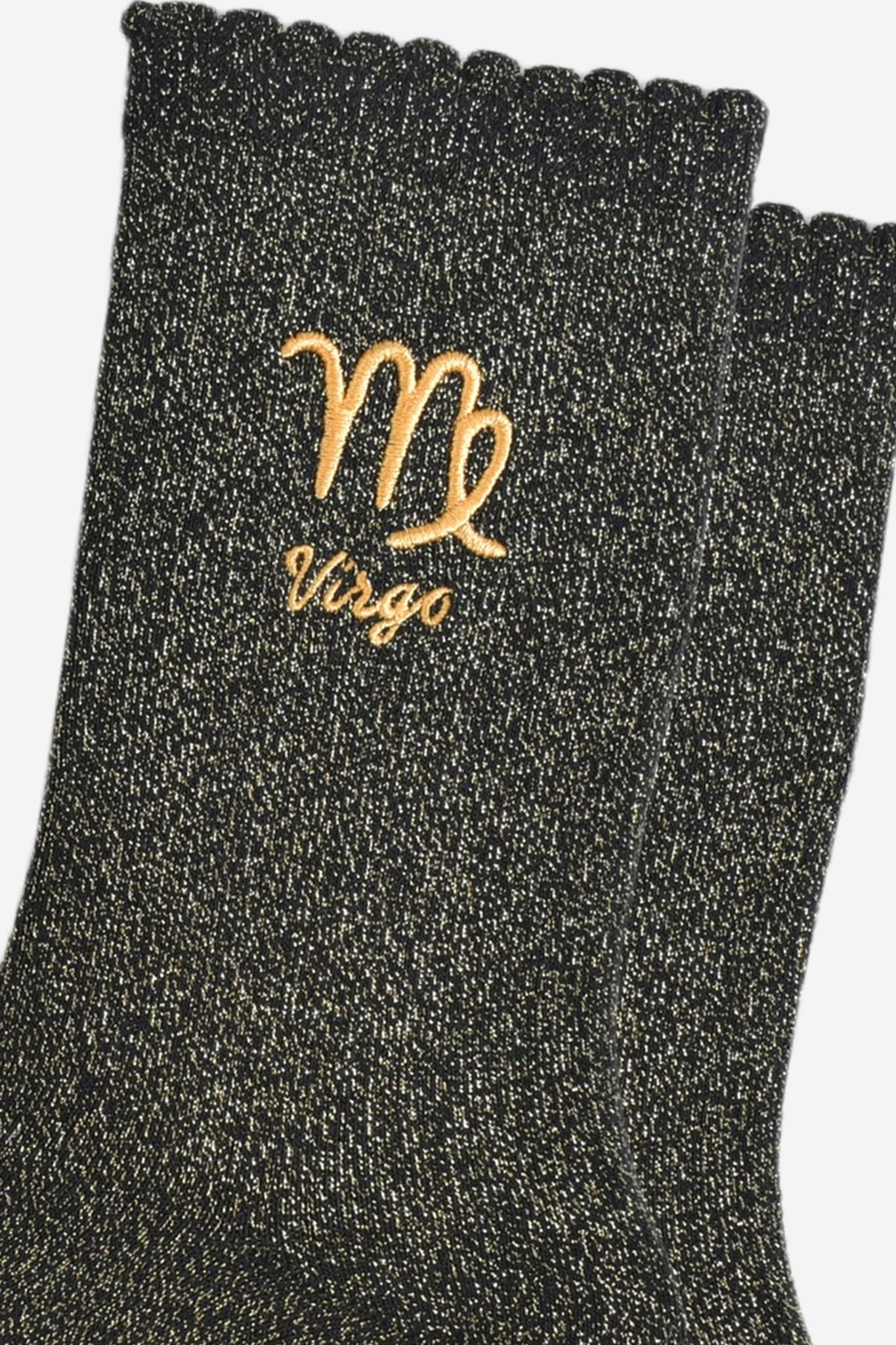 Black Embroiderd Virgo Zodiac Glitter Socks, Image 2 of 2