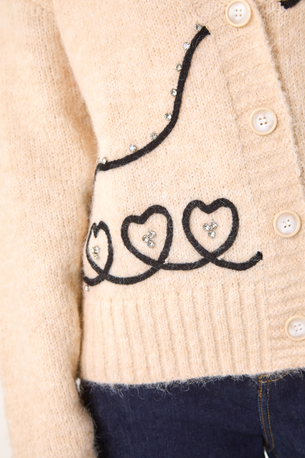 Ivory Contrast Heart Detail Cardigan, Image 6 of 5