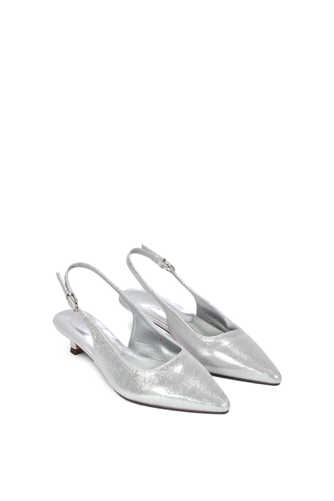 Silver Slingback Kitten Heel Court Shoes With Pointed Toe, Image 5 of 6