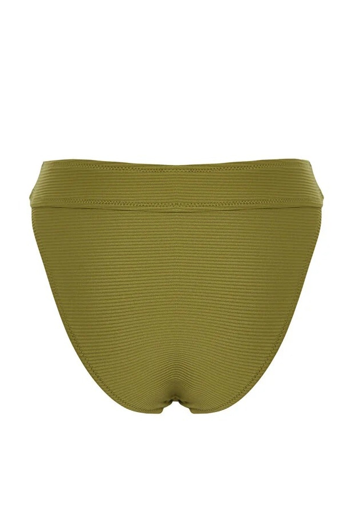 Olive WOVCOR Olive Textured Regular Waist Bikini Bottom with Minimal High Leg Fit, Image 3 of 4