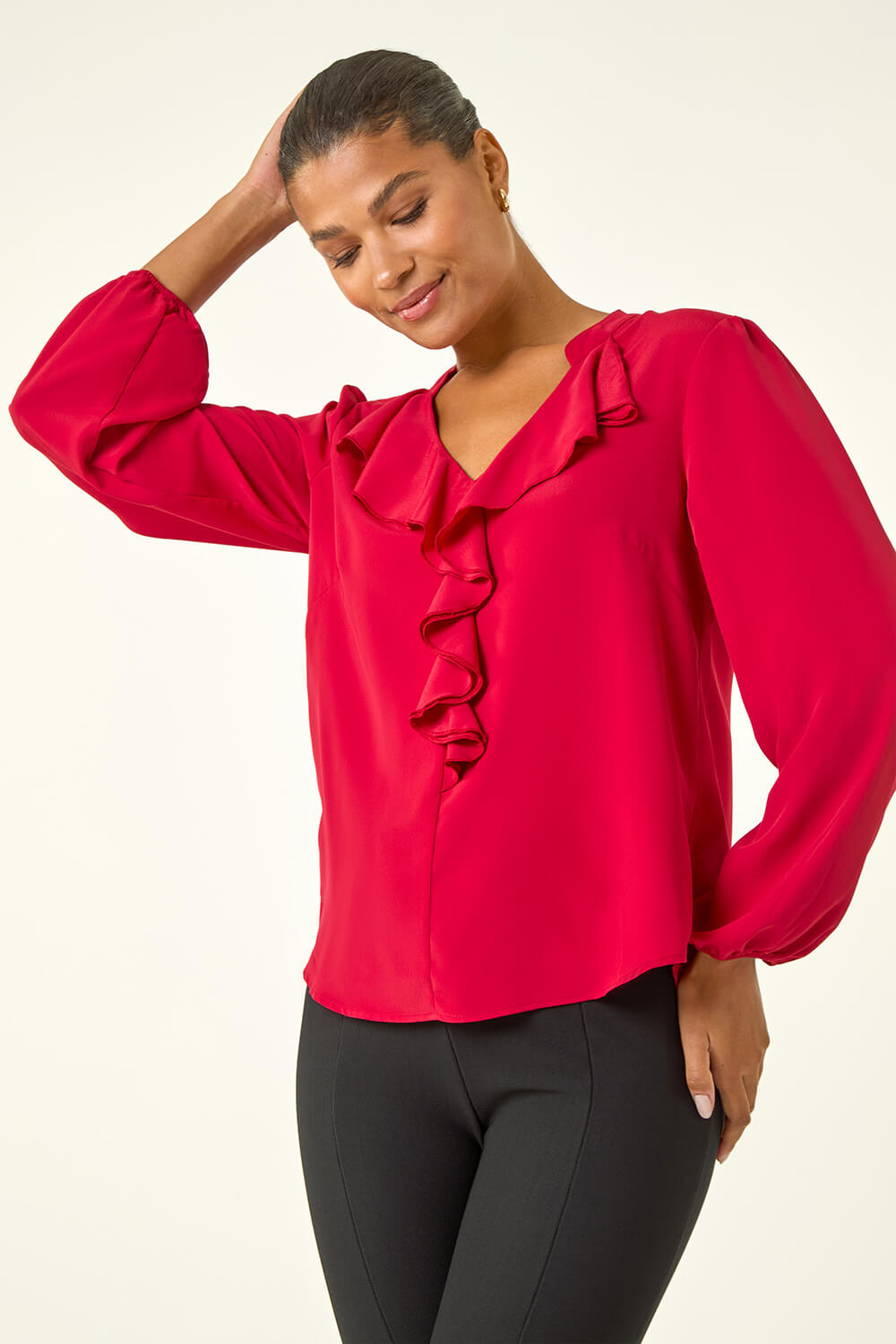 Red Ruffle Neck Blouse, Image 5 of 5