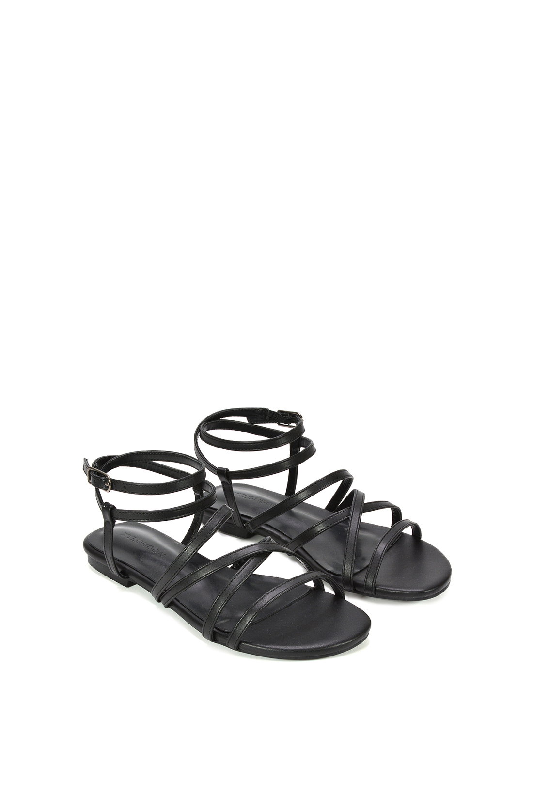 Black XY LONDON Black Flat Gladiator Strappy Sandals With Open Toe, Image 5 of 6