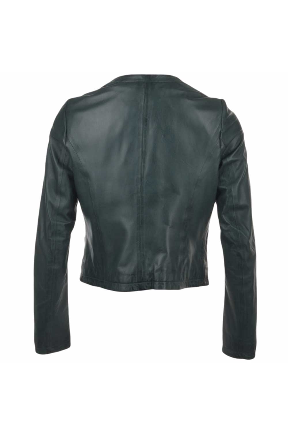 Green "Ethel" Real Leather Collarless Jacket, Image 3 of 3