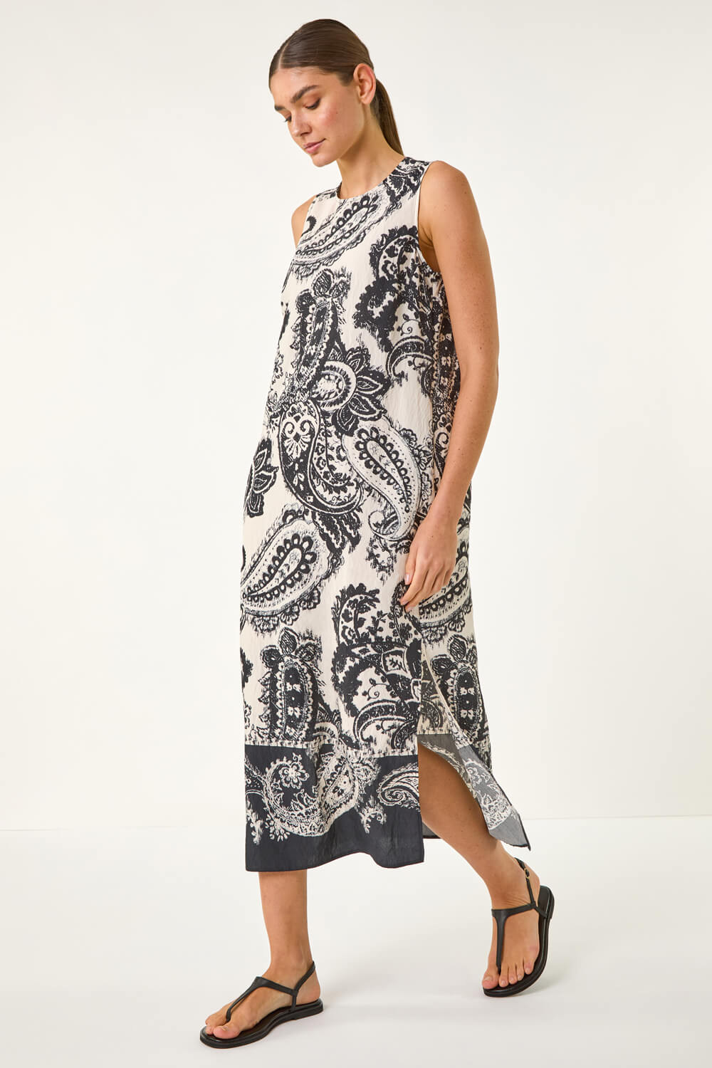 Roman Women's Black Paisley Print Midi Dress Size 18