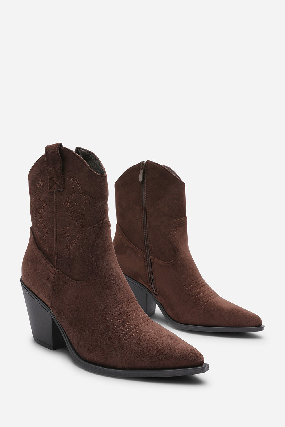 Brown Seraphina Cowboy Ankle Boots Block Heel, Image 3 of 6