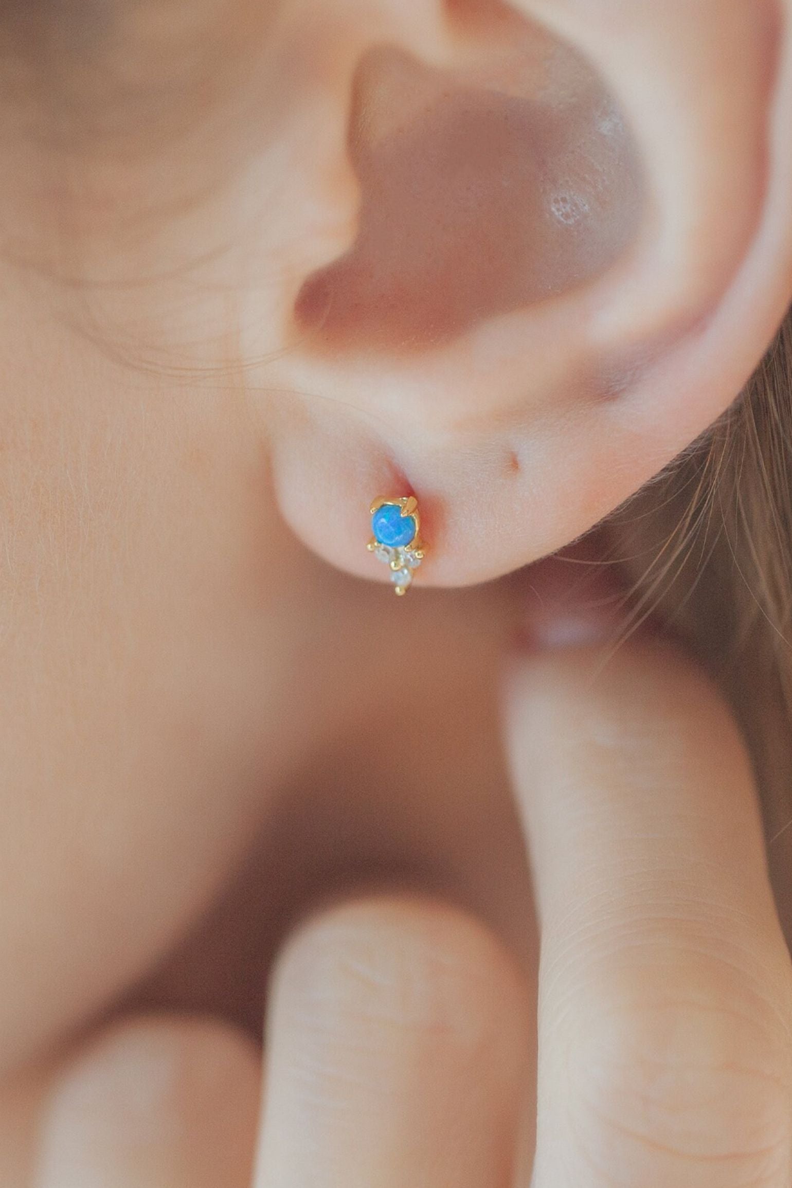 Gold Sterling Silver CZ Blue Tulip Studs, Image 2 of 2