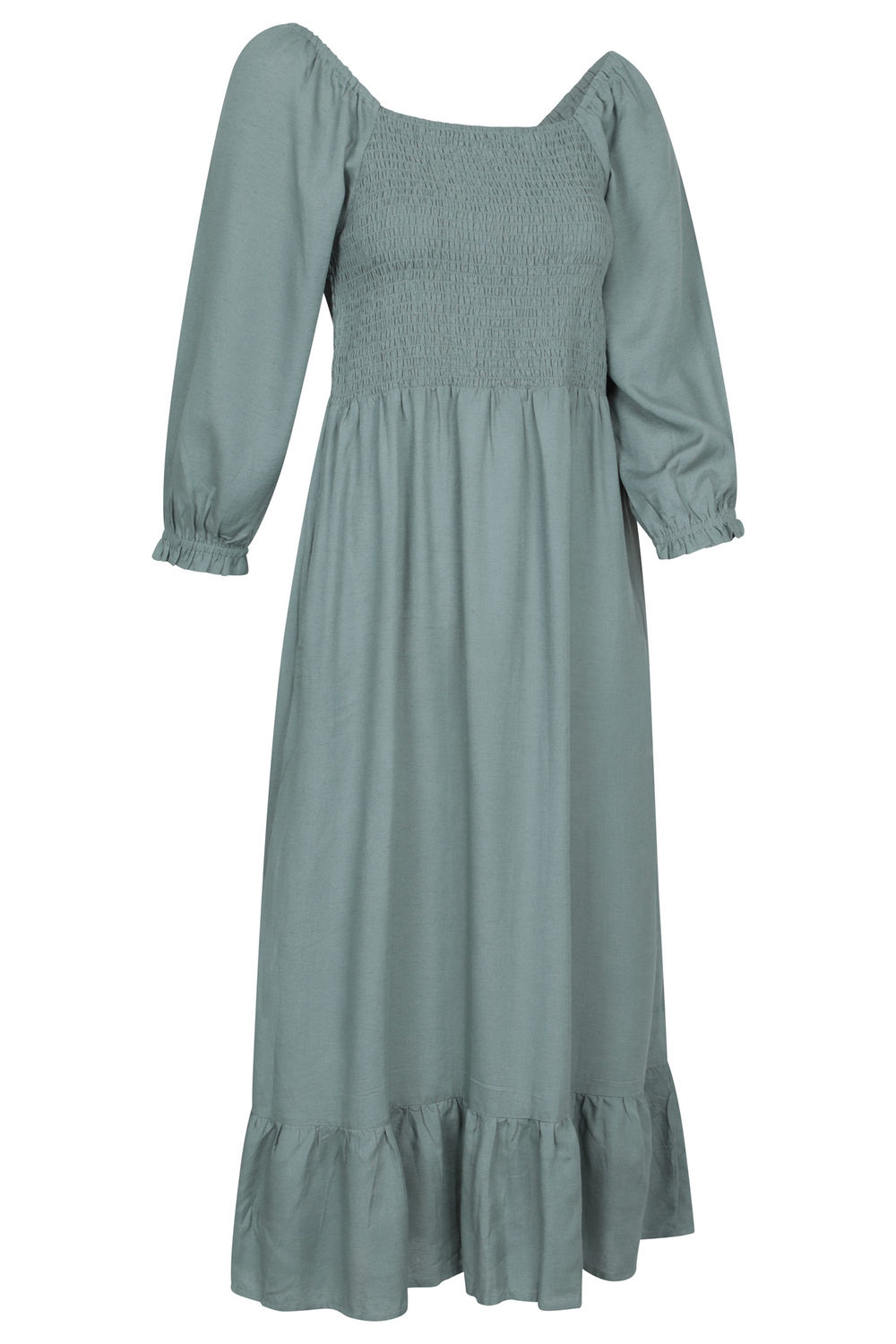 Khaki Cadiz Shirred Long Sleeved Midi Dress, Image 3 of 3