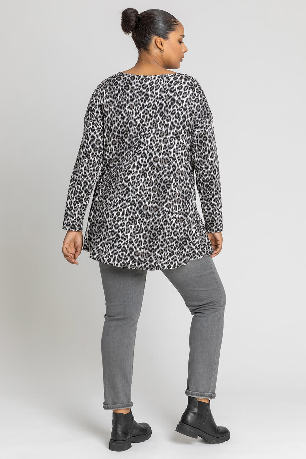 Grey Curve Mono Animal Print Top, Image 3 of 4