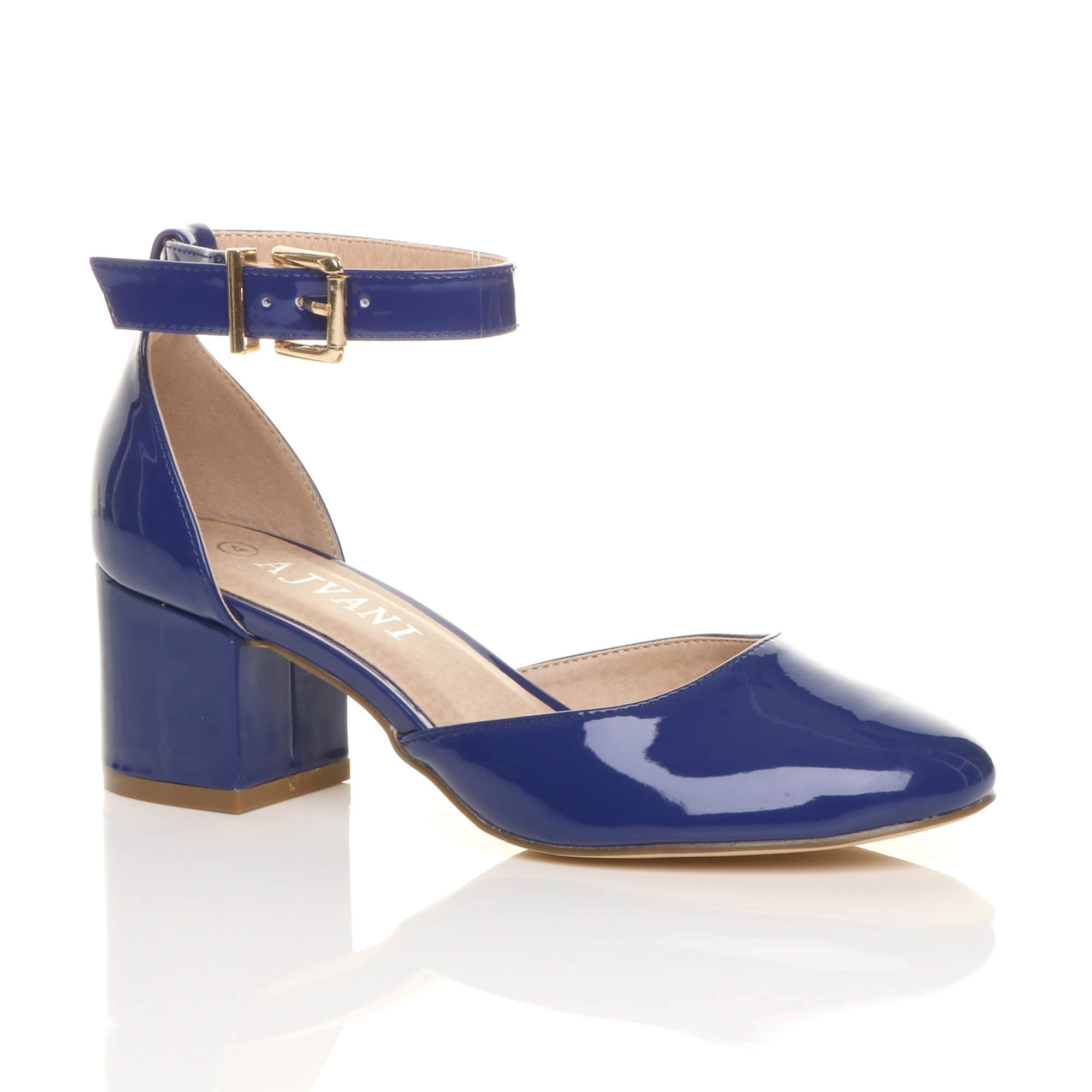 Royal Blue Mid Block Heel Ankle Strap 2 Part Heels, Image 1 of 5