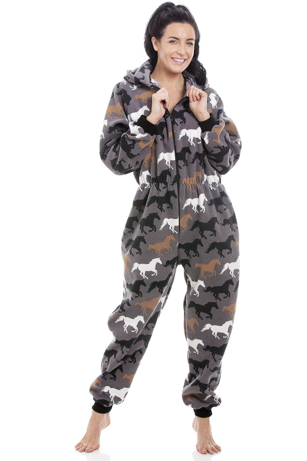 Grey Supersoft Multicoloured Horse Print Onesie, Image 1 of 5