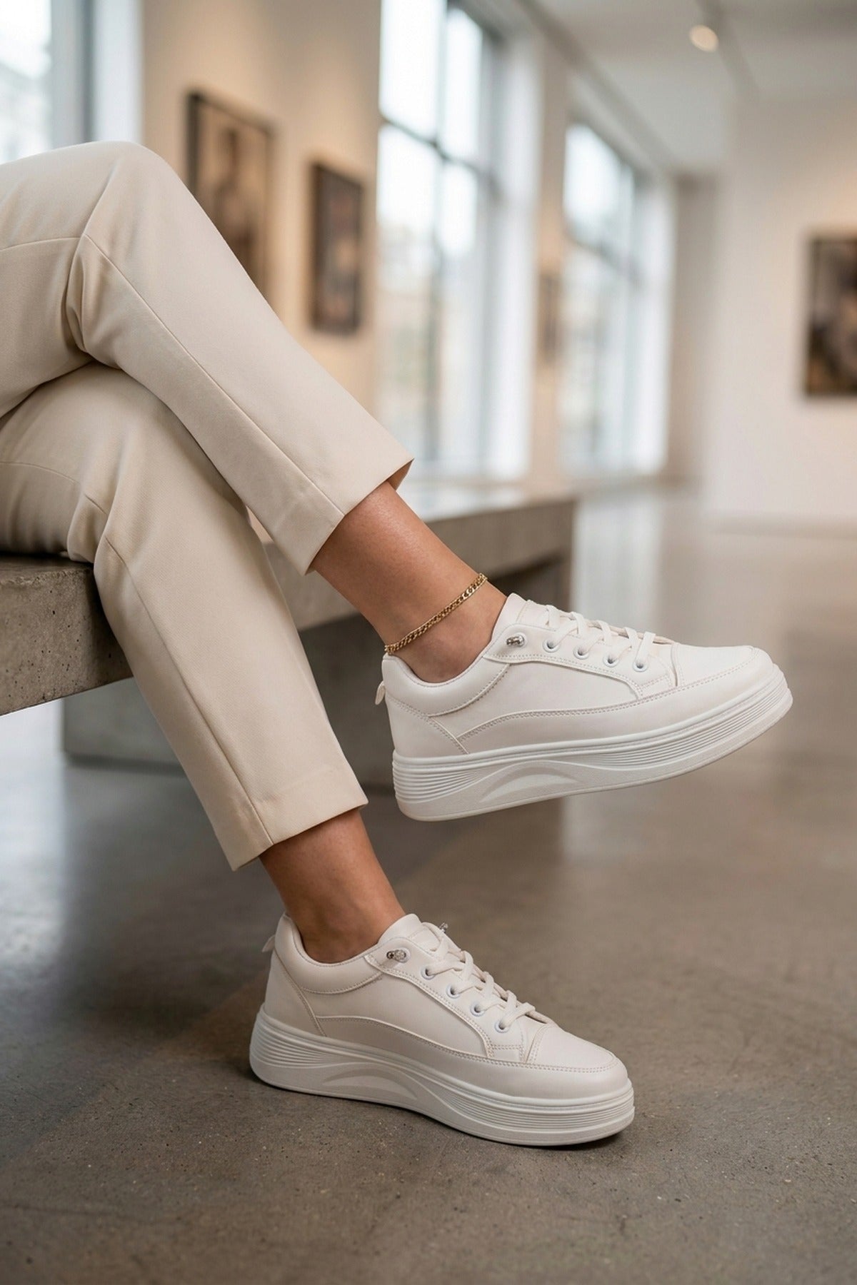 White Constance Chunky Sole Lace Up Trainers, Image 4 of 5
