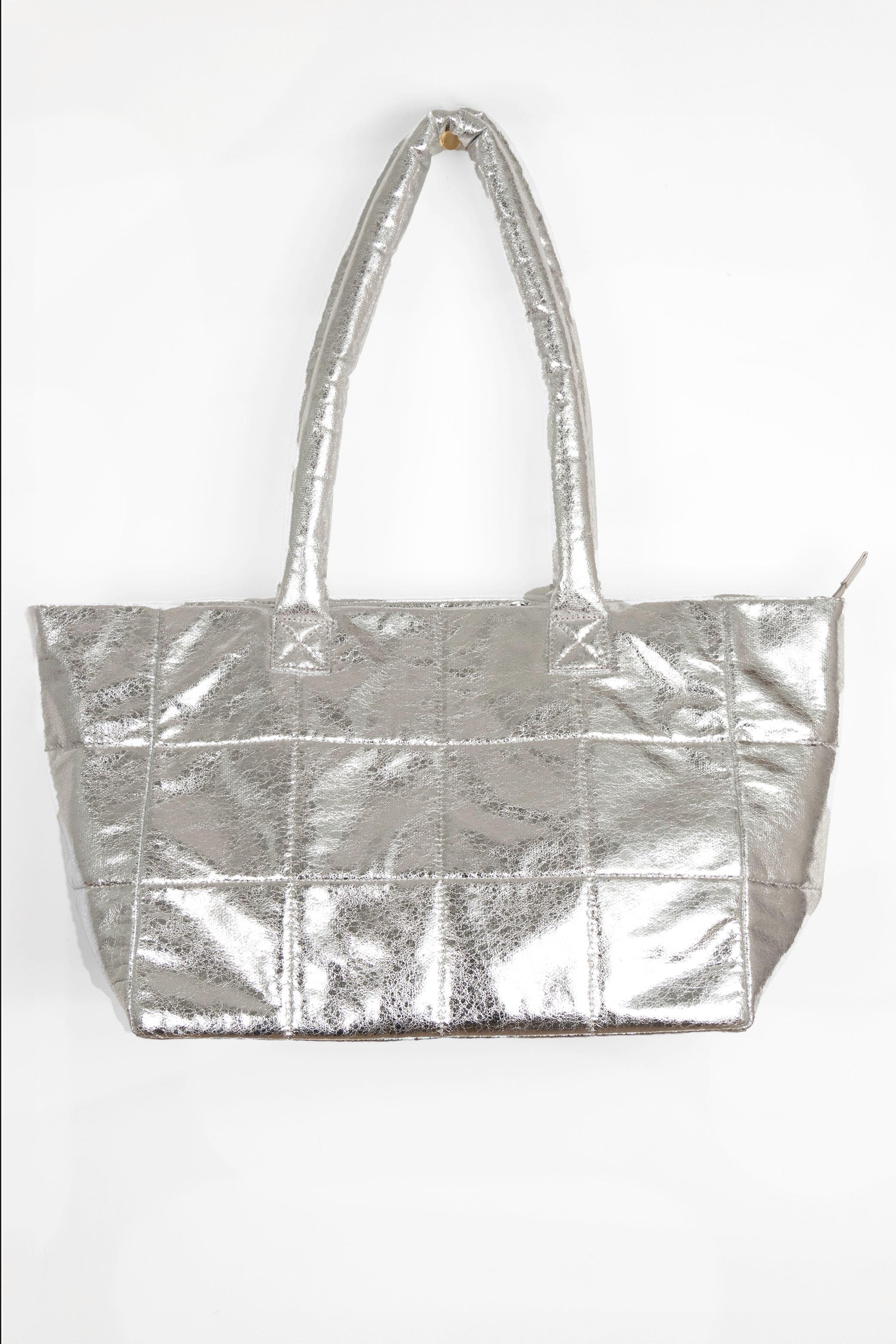 Silver Quilted Metallic Faux Leather Tote Bag, Image 1 of 2