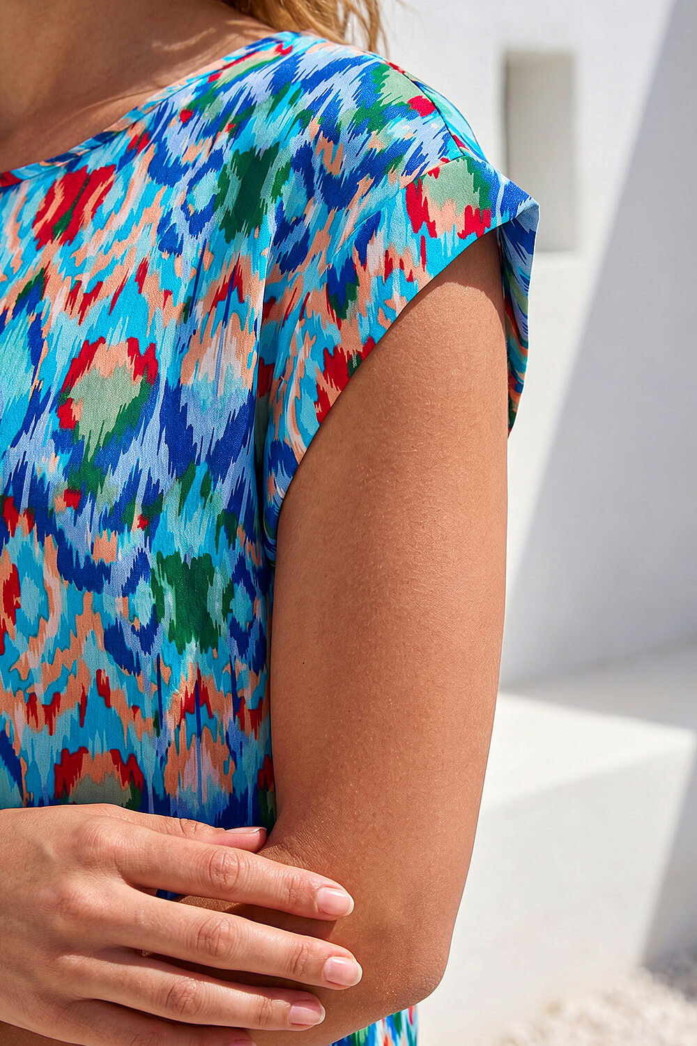 Blue Abstract Print Shell Top, Image 5 of 4
