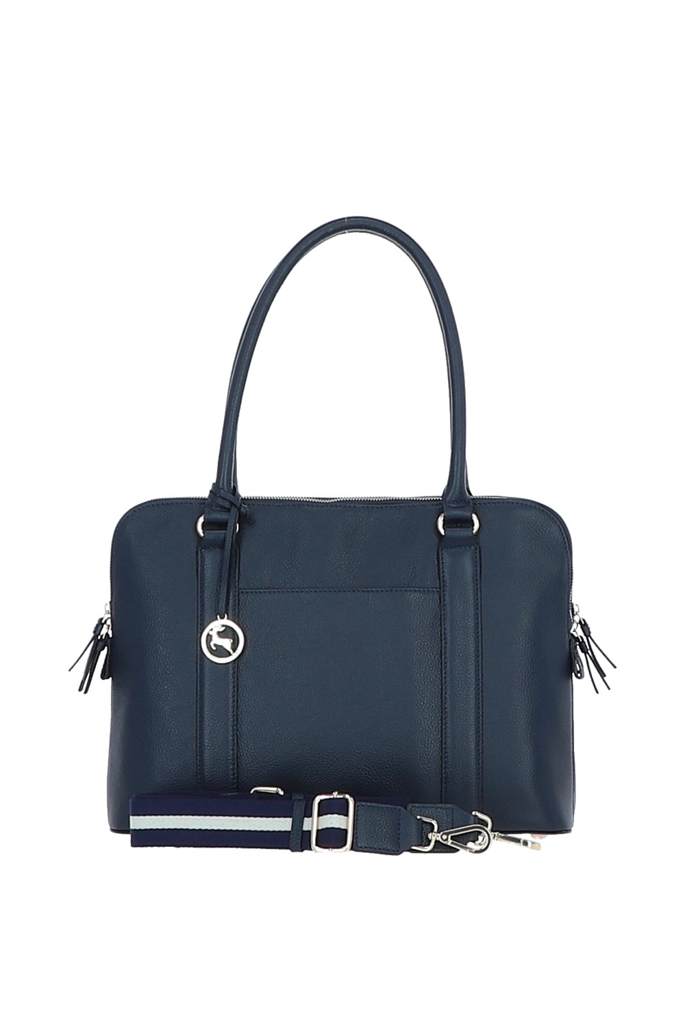 Navy Ashwood Leather Navy 'Cuore di Cuoio' 3 Section Large Leather Handbag, Image 1 of 4