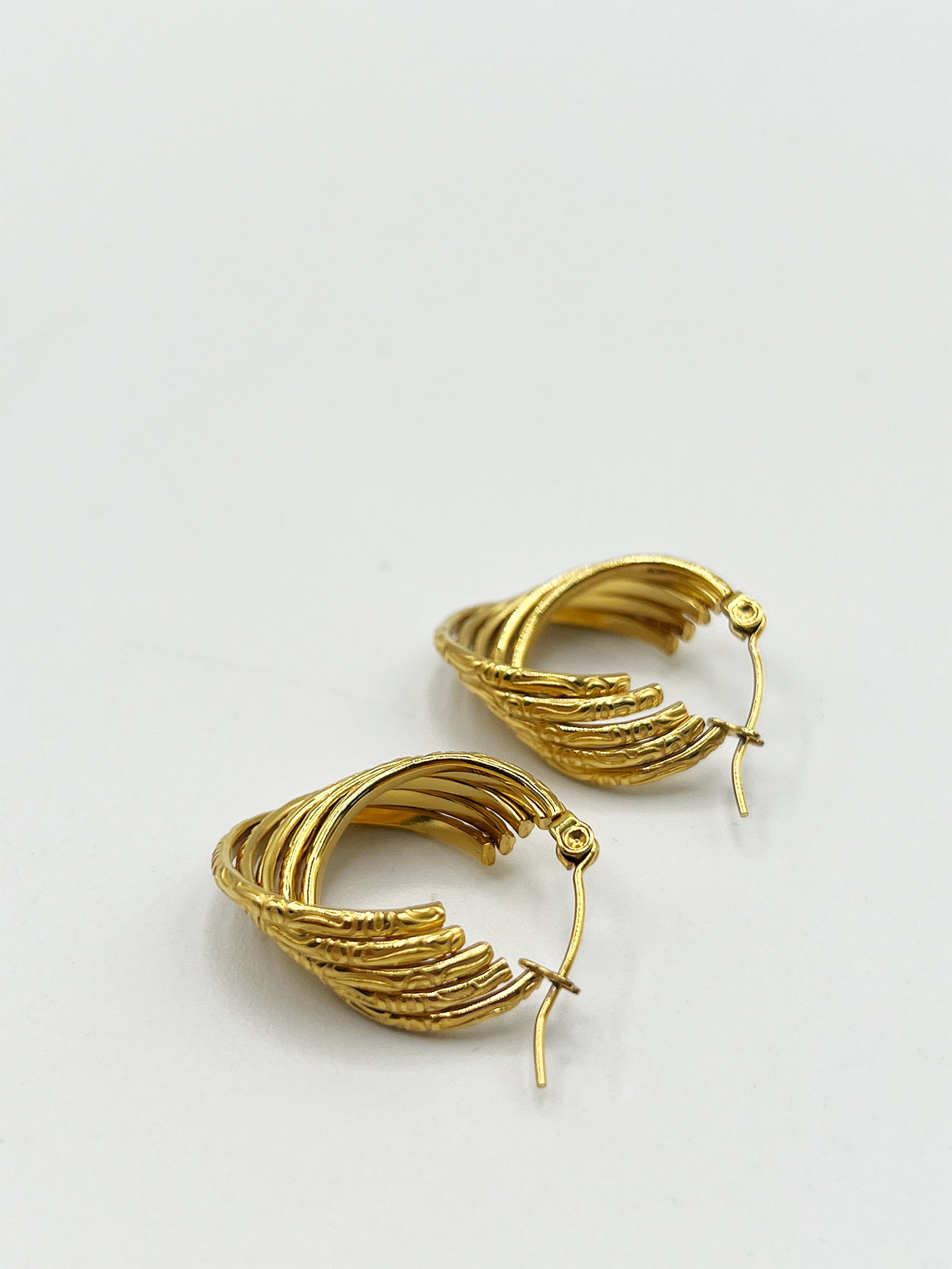 Gold Ribbed Hoops, Image 5 of 5