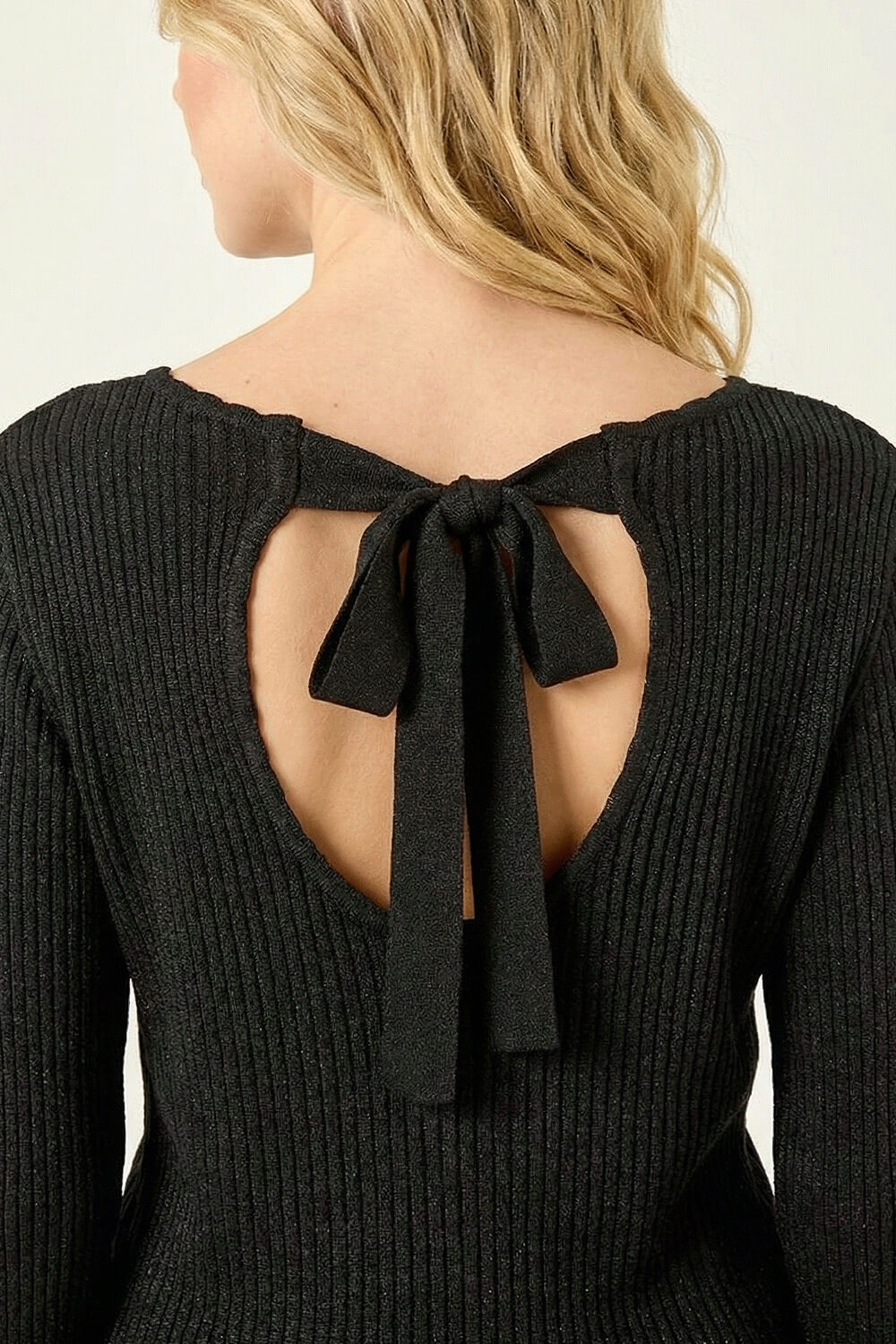 Black Tie Back Knit Jumper, Image 6 of 5