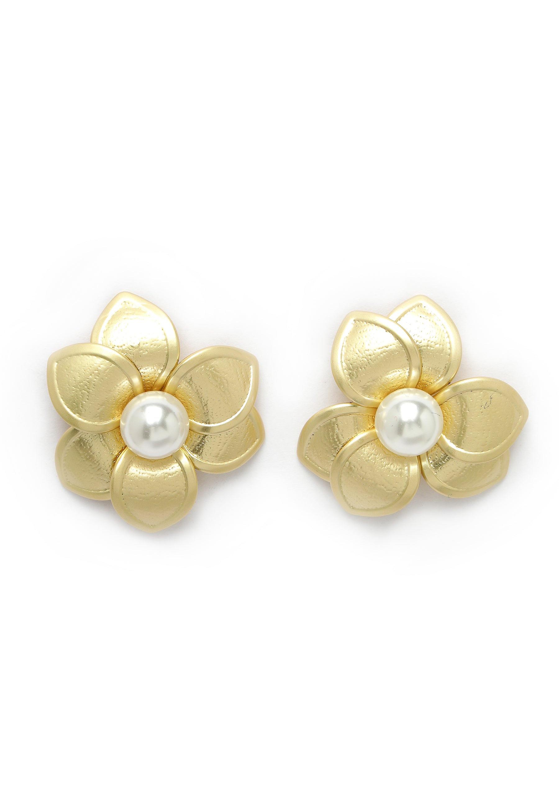Metallic Gold-Coloured Floral Earrings