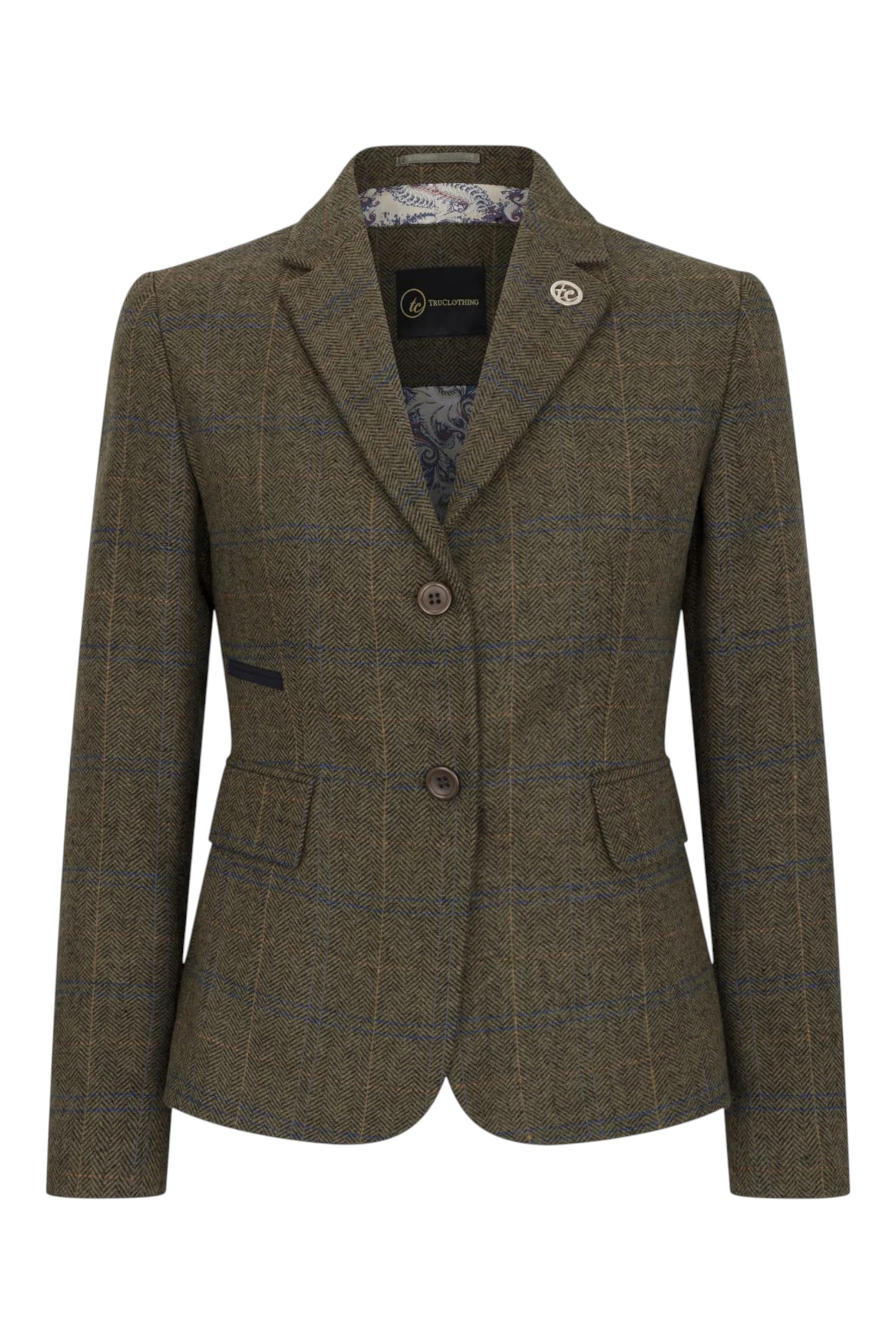 Olive Infinity Leather Olive Women's Olive Tweed Herringbone Check Blazer, Image 1 of 7