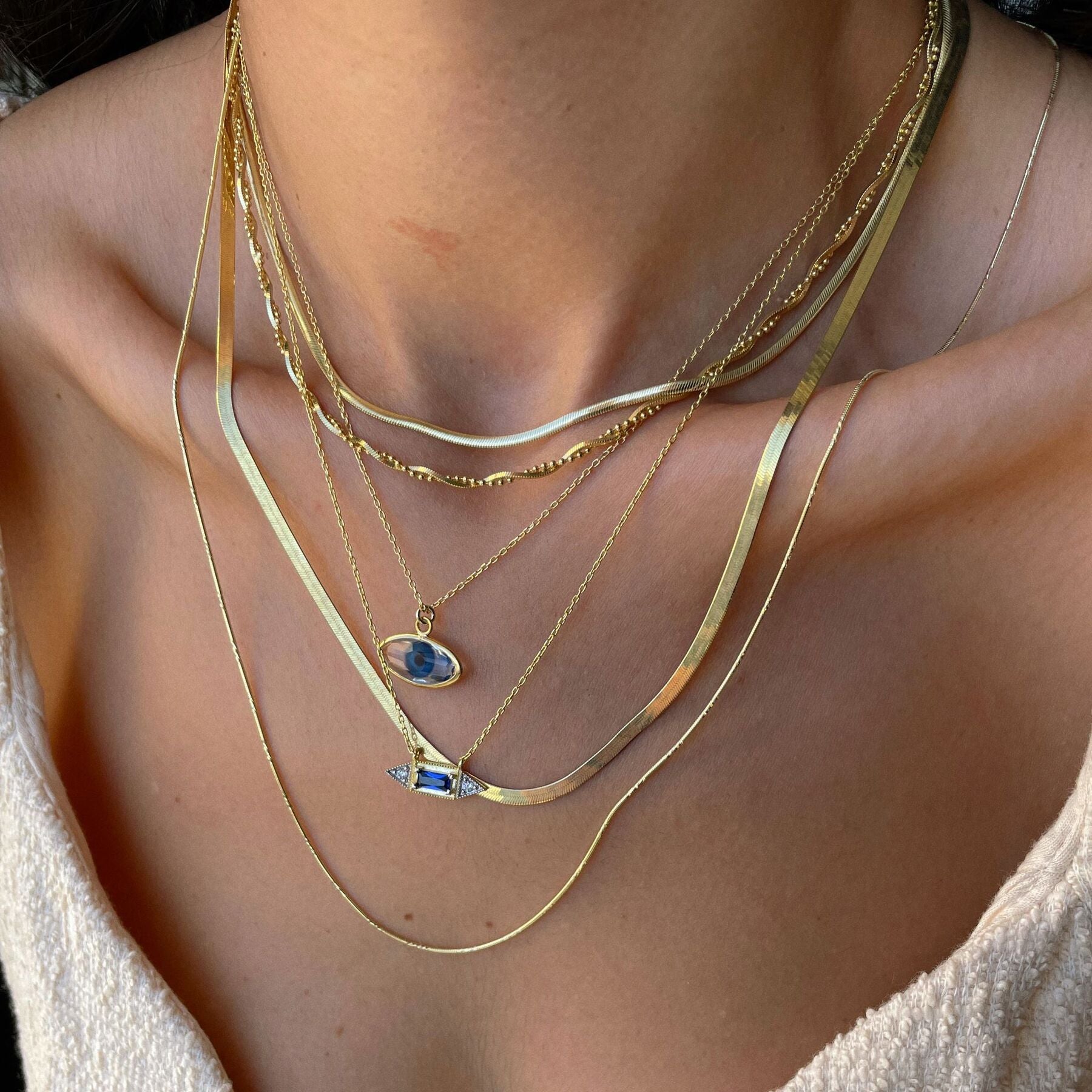Gold Transparent Glass Evil Eye Sterling Silver Necklace, Image 2 of 4