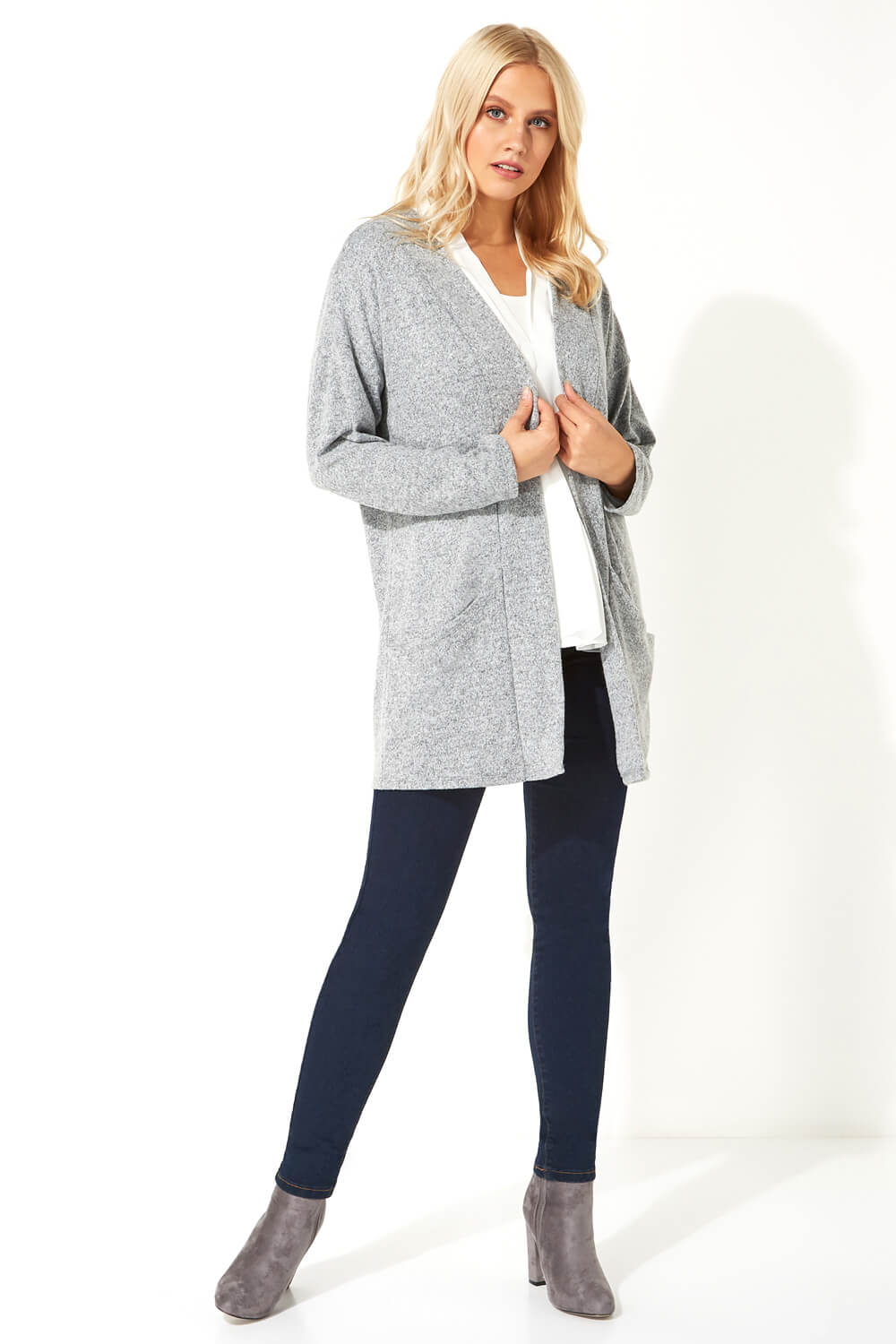Grey Longline Edge to Edge Cardigan, Image 3 of 5