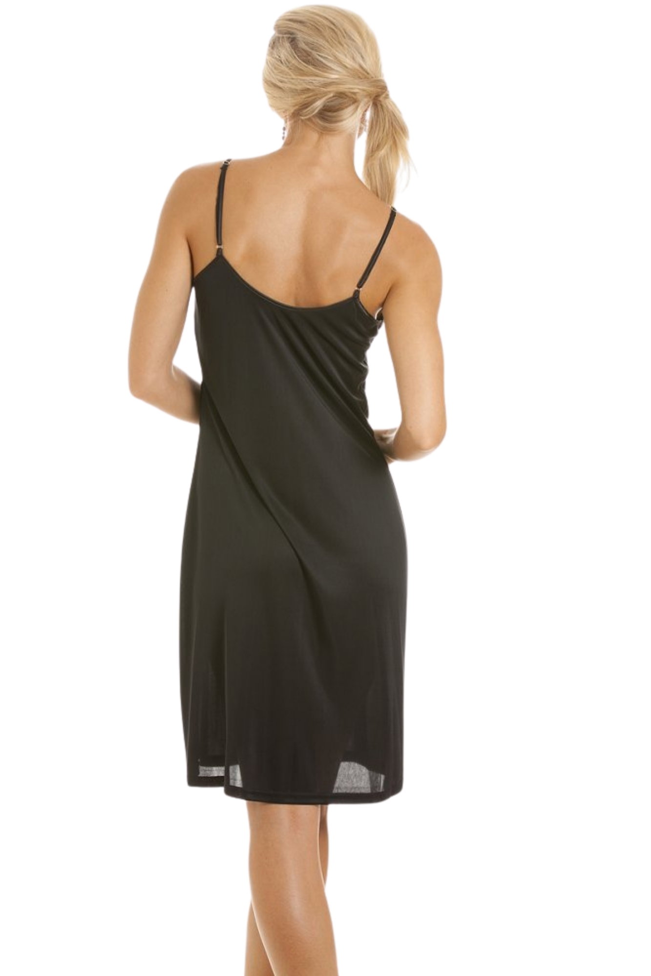 Black Knee Length Cling Resistant Full Slip Chemise, Image 2 of 5