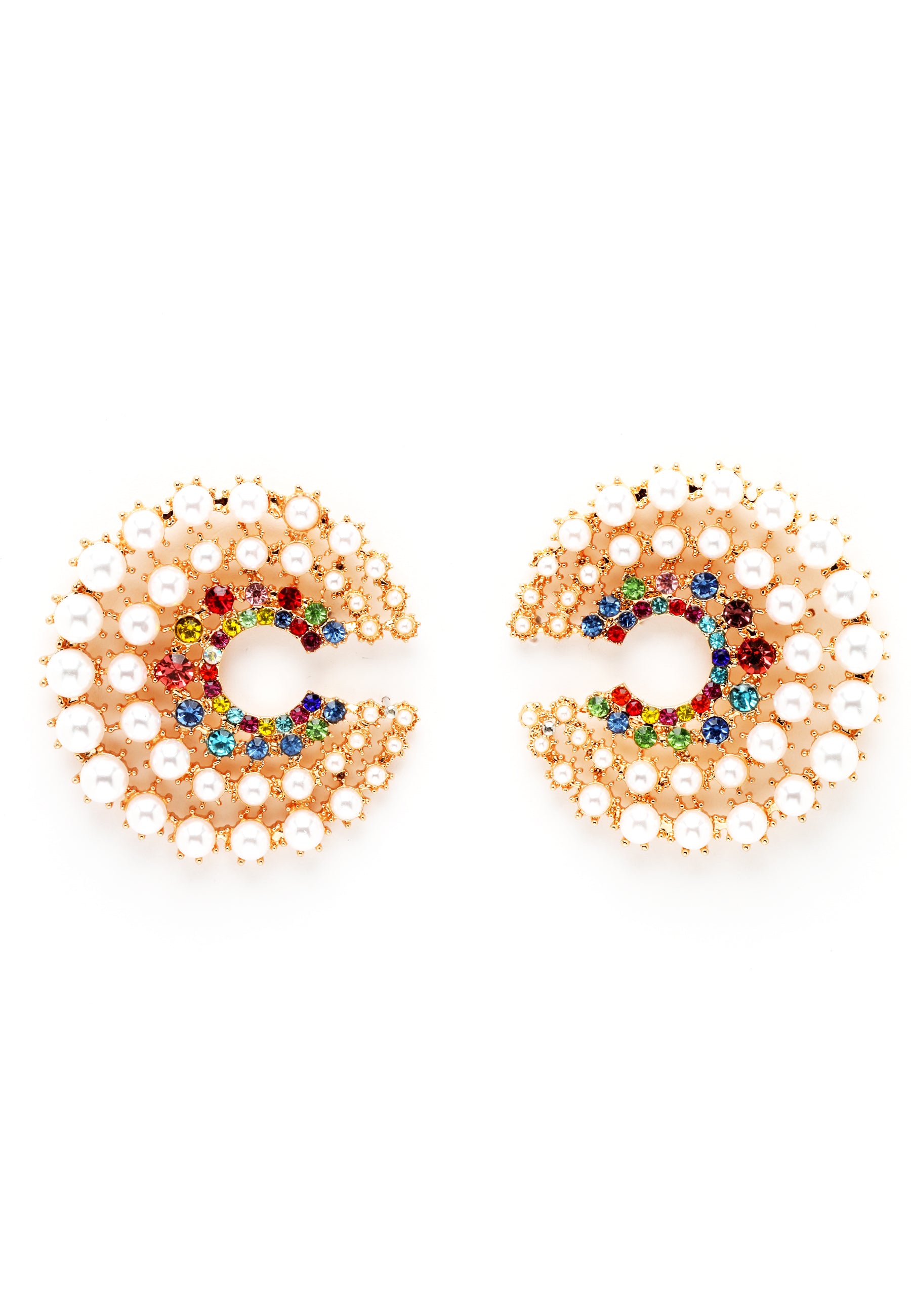 White Pearl Swirl Hoop Earrings