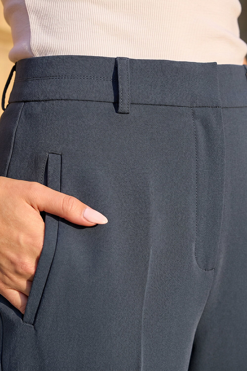 Dark Grey Short Straight Leg Stretch Trouser, Image 5 of 4