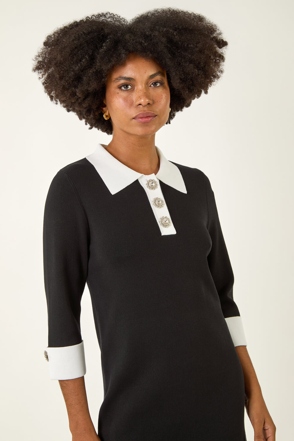 Black Knitted Embellished Button Dress, Image 5 of 5