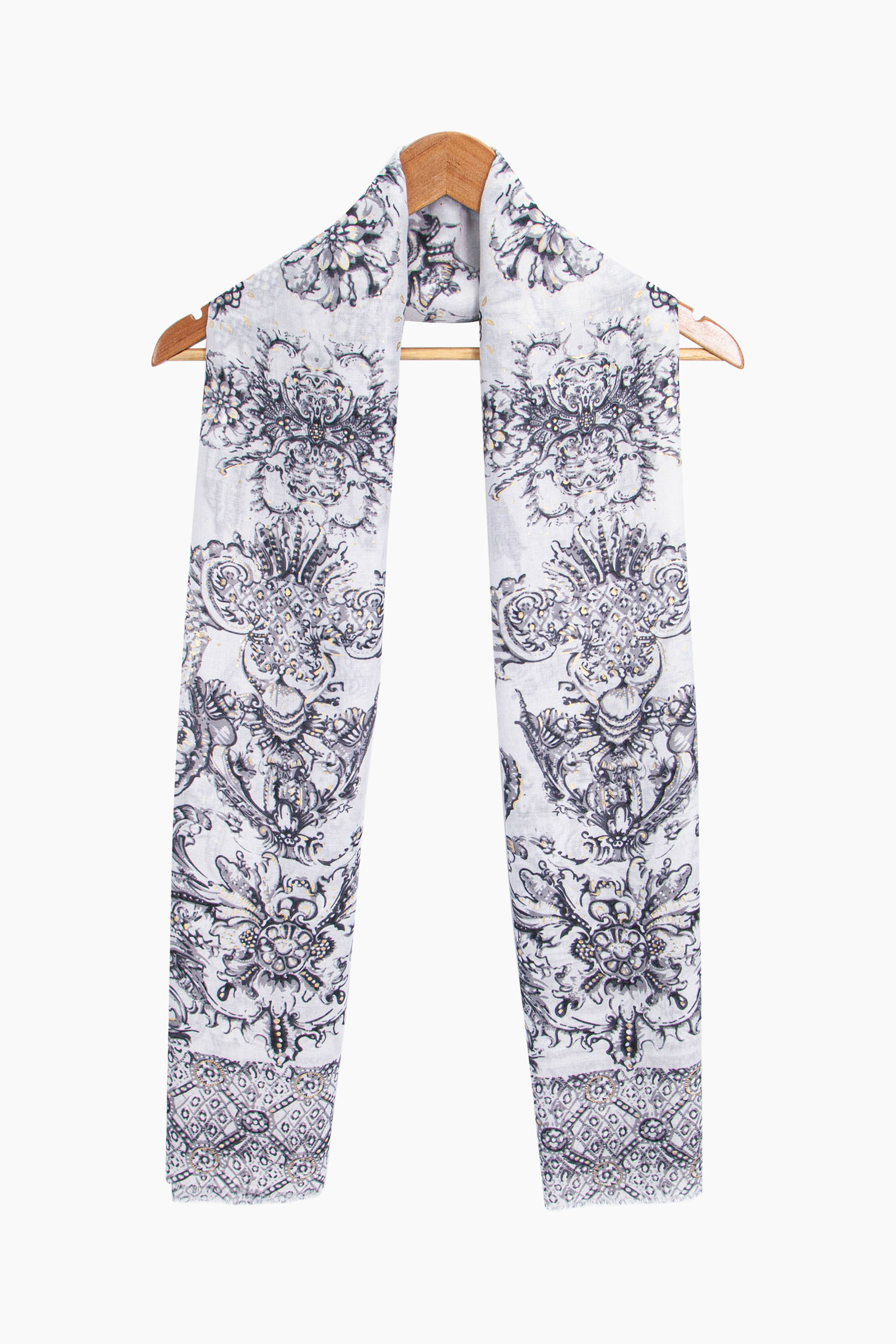 Black Vintage Floral Lightweight Scarf, Image 2 of 4
