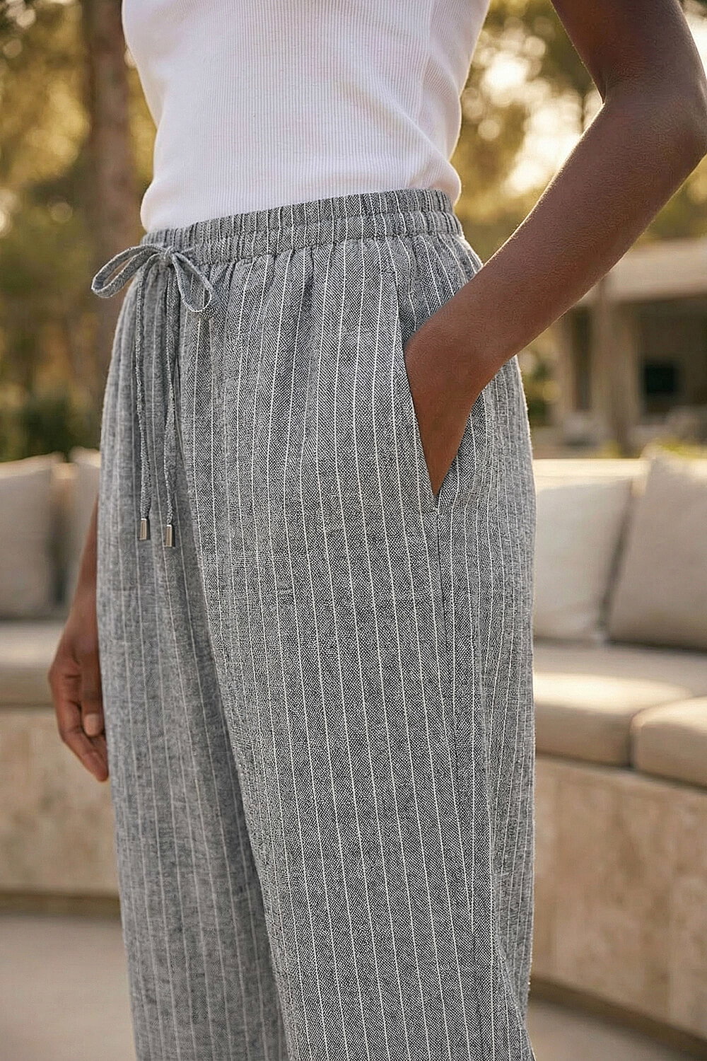 Black Petite Metallic Stripe Cropped Trouser, Image 5 of 4