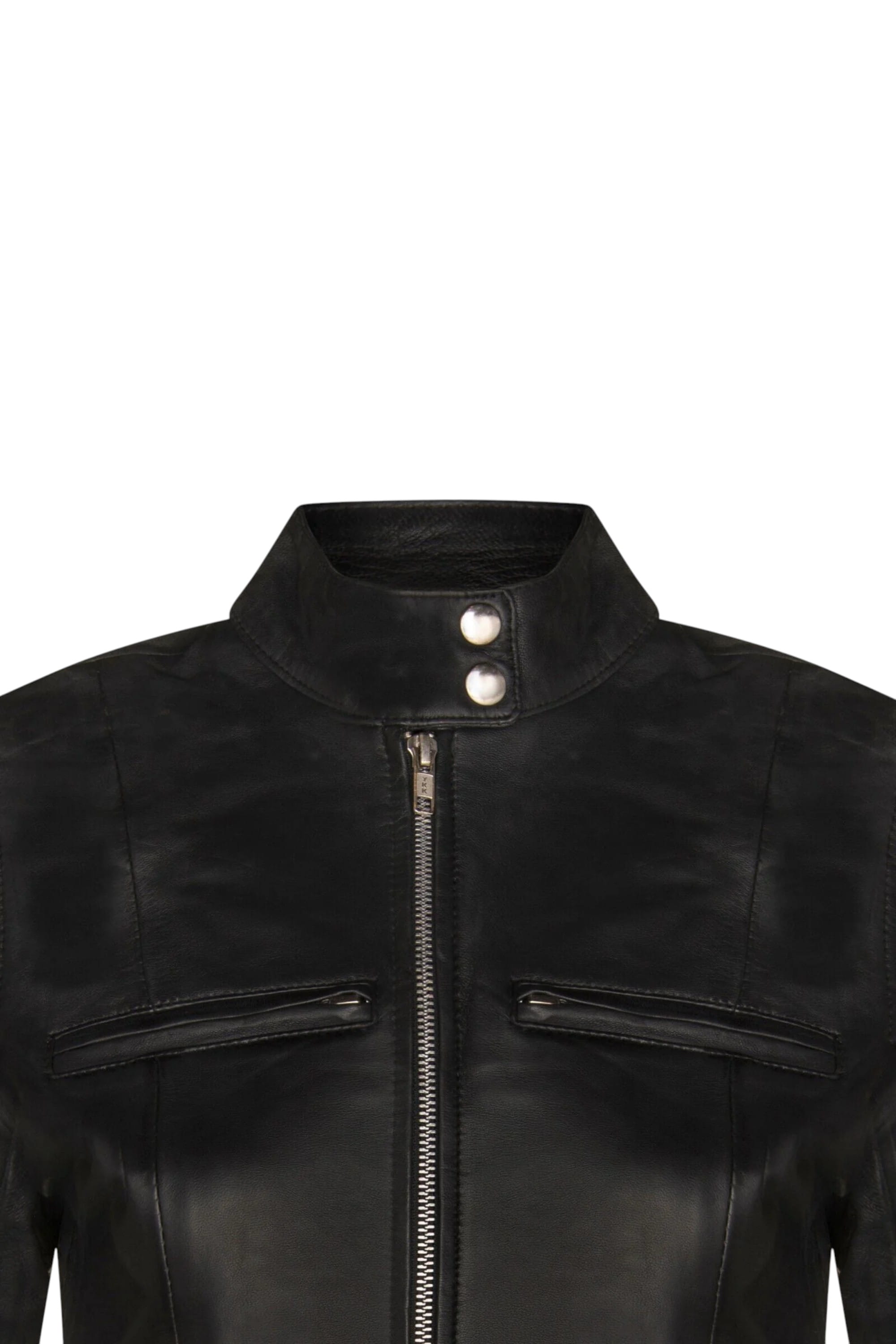 Black Womens Leather Moto Biker Jacket-Braga, Image 4 of 4