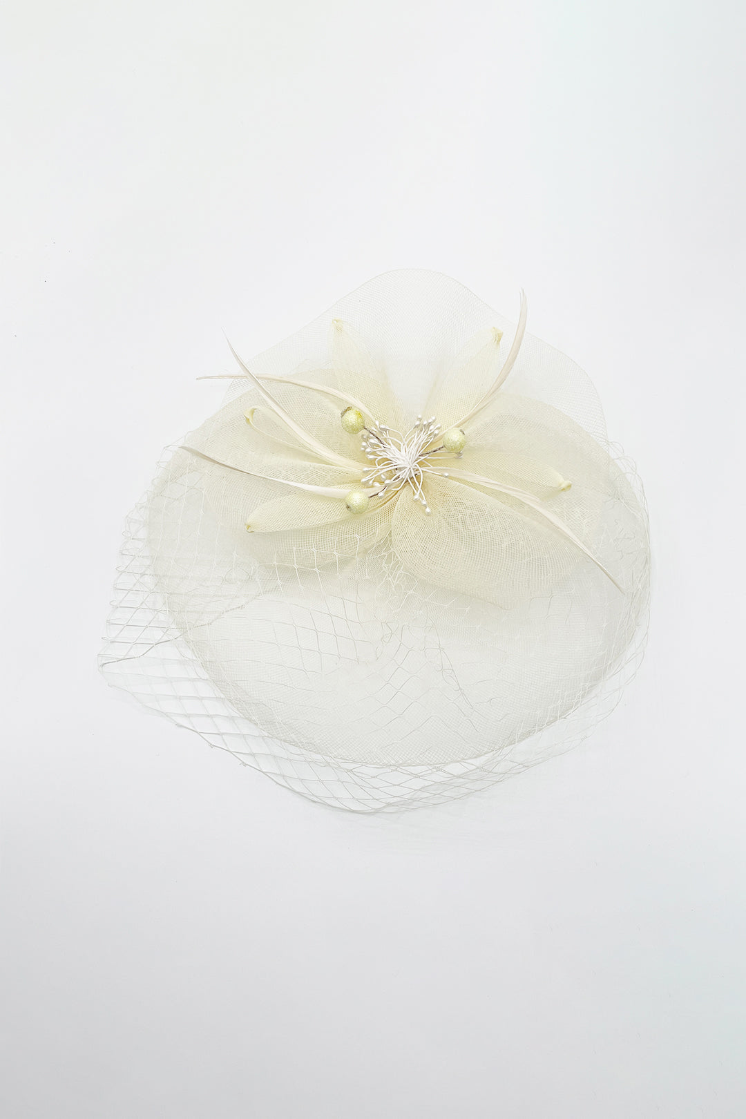 Cream Feather Bloom Mesh Fascinator, Image 2 of 2