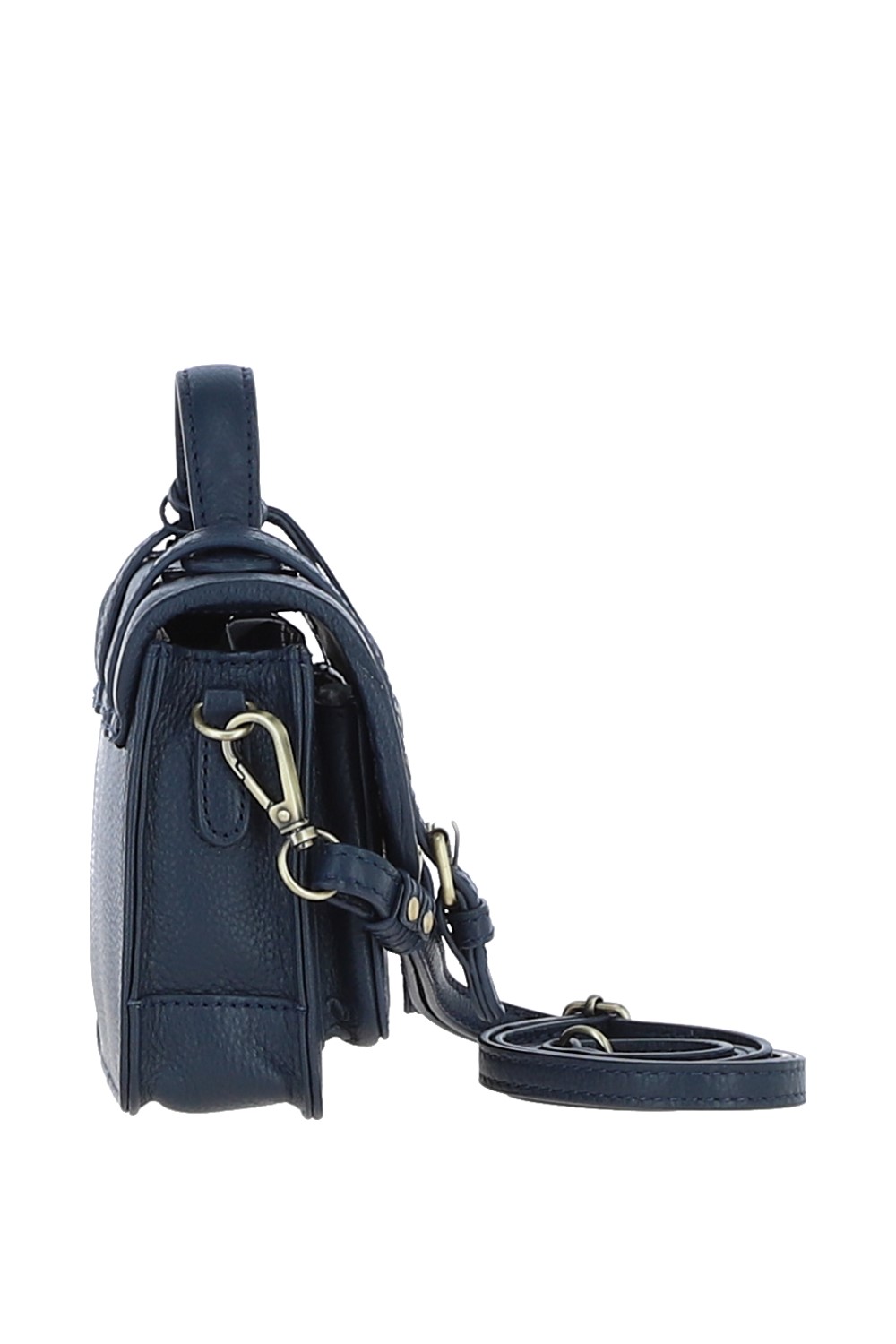 Navy Stylish Real Leather Small Satchel Bag, Image 4 of 4