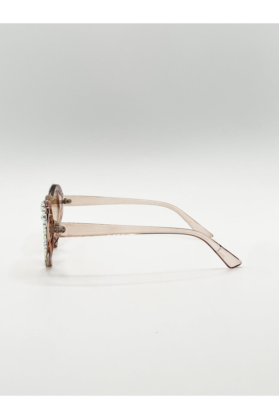 Brown Heart Sunglasses with Gem Detail in Champagne, Image 4 of 6