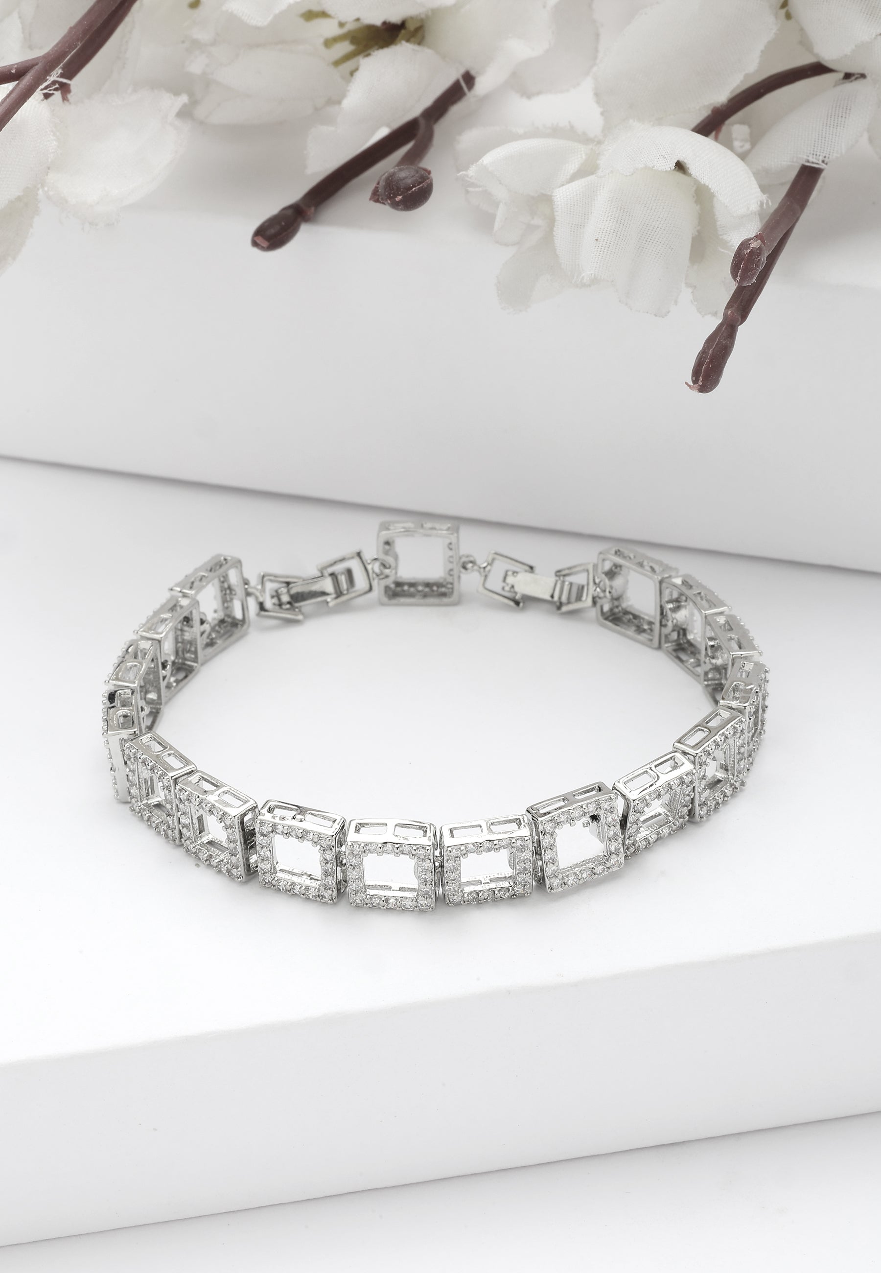 Silver Diva Hollow Square Chain Bracelet, Image 2 of 5