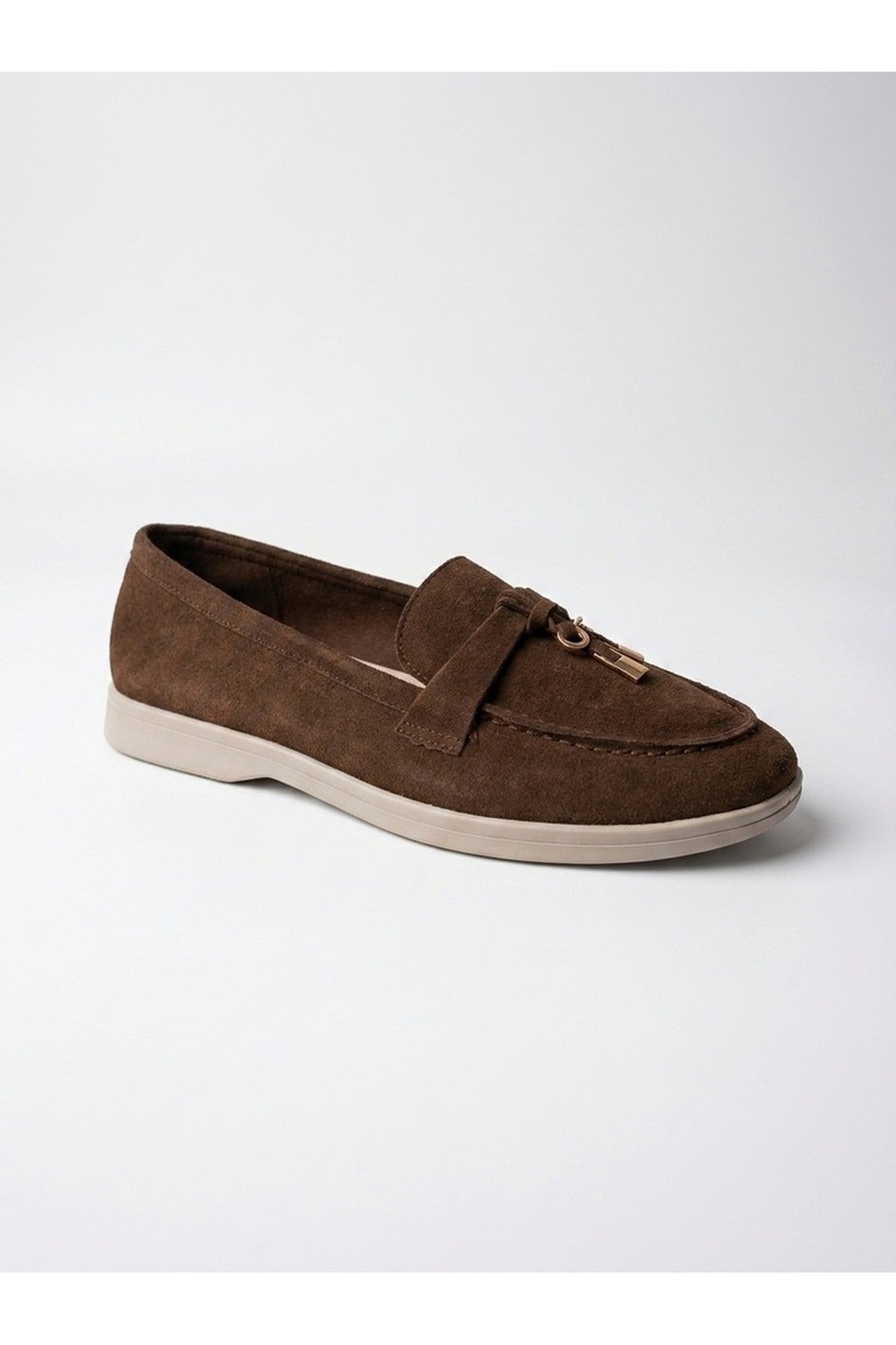 Brown iKrush Brown Camille Womens Suede Padlock Charm Loafers, Image 4 of 4